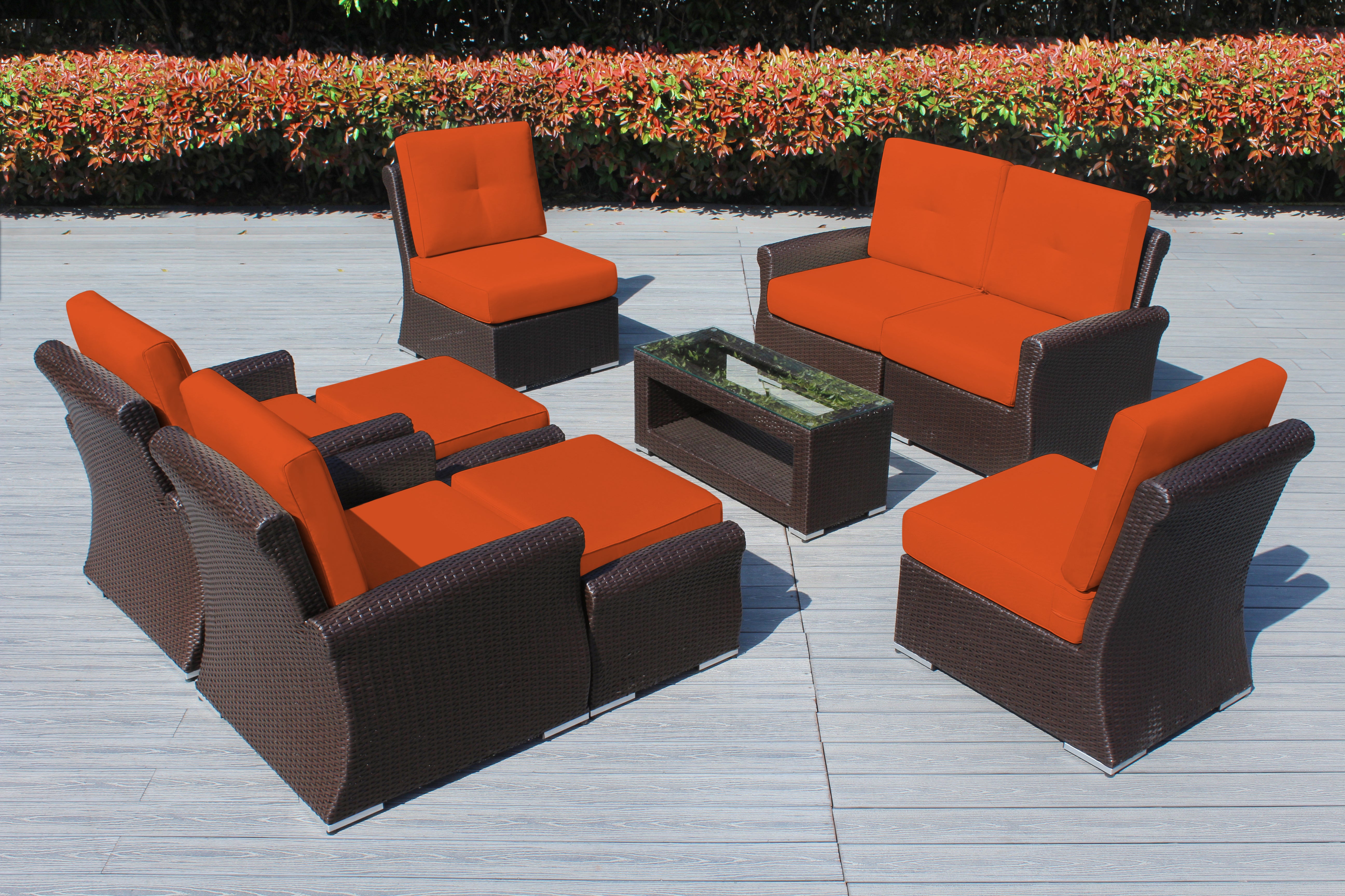 Fully Assembled Rainshield Patio Furniture - Luxury 9 Piece Oversized Sectional with 6-inch Water Protected Cushions