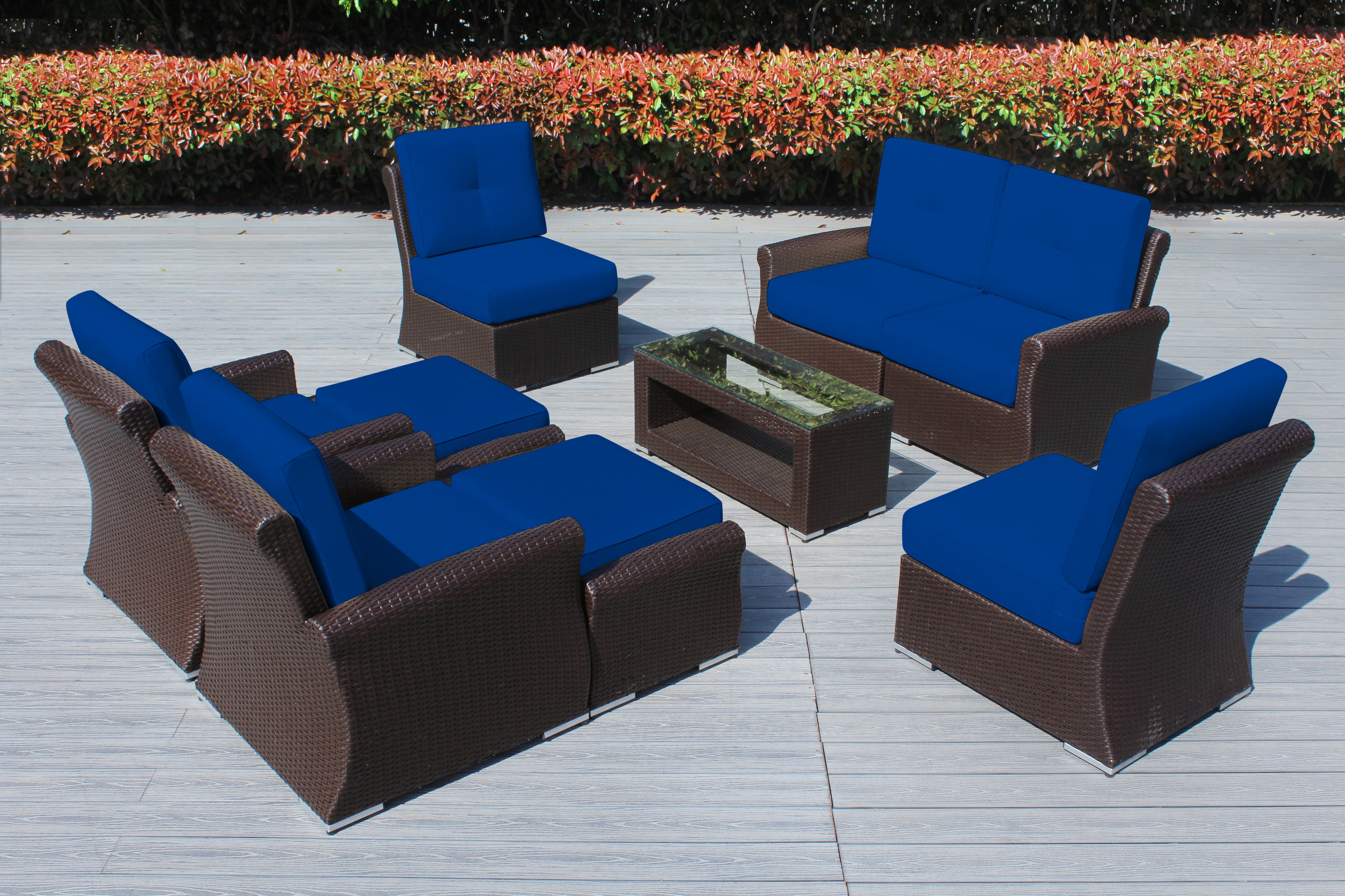 Fully Assembled Rainshield Patio Furniture - Luxury 9 Piece Oversized Sectional with 6-inch Water Protected Cushions