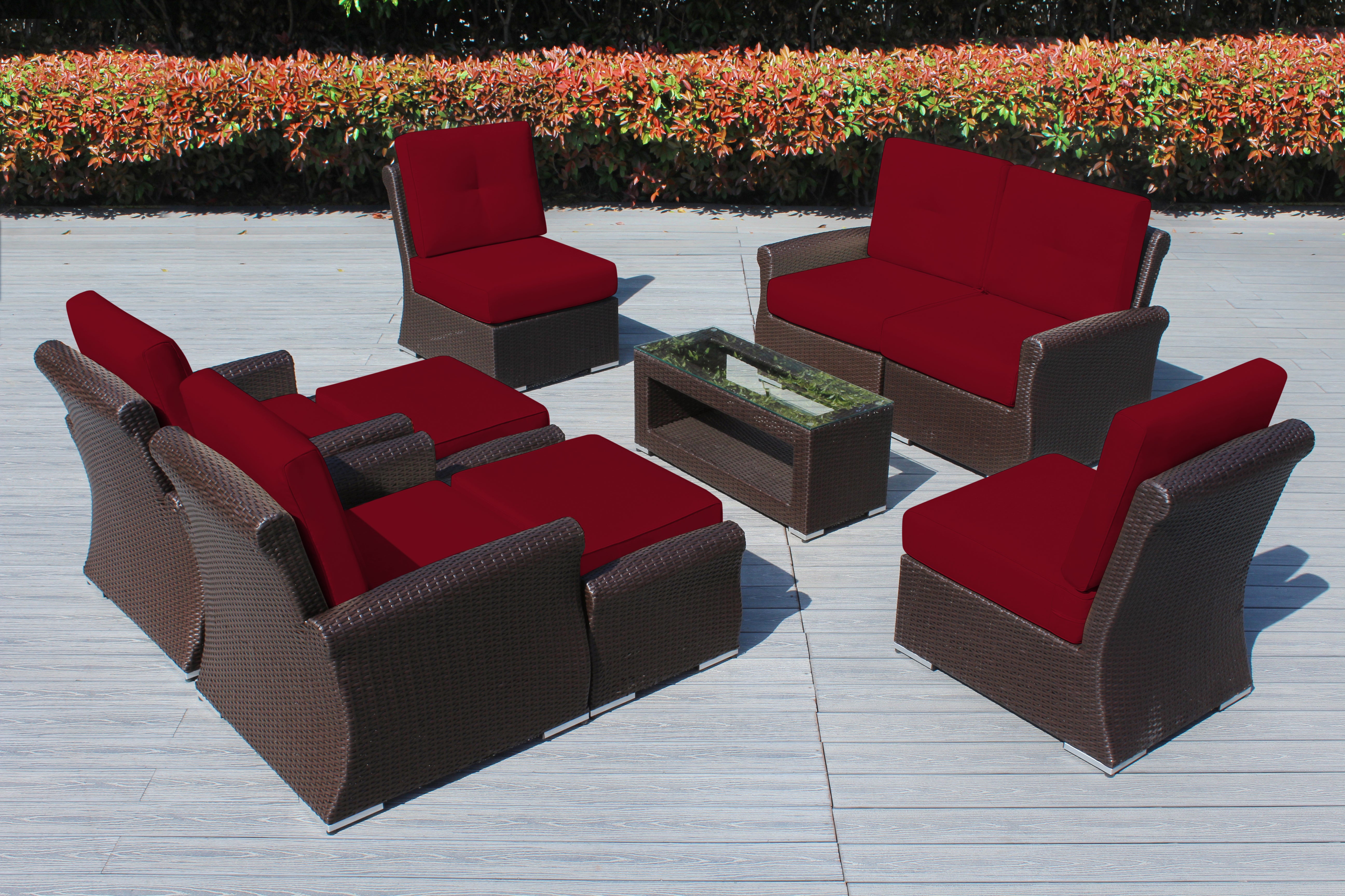 Fully Assembled Rainshield Patio Furniture - Luxury 9 Piece Oversized Sectional with 6-inch Water Protected Cushions