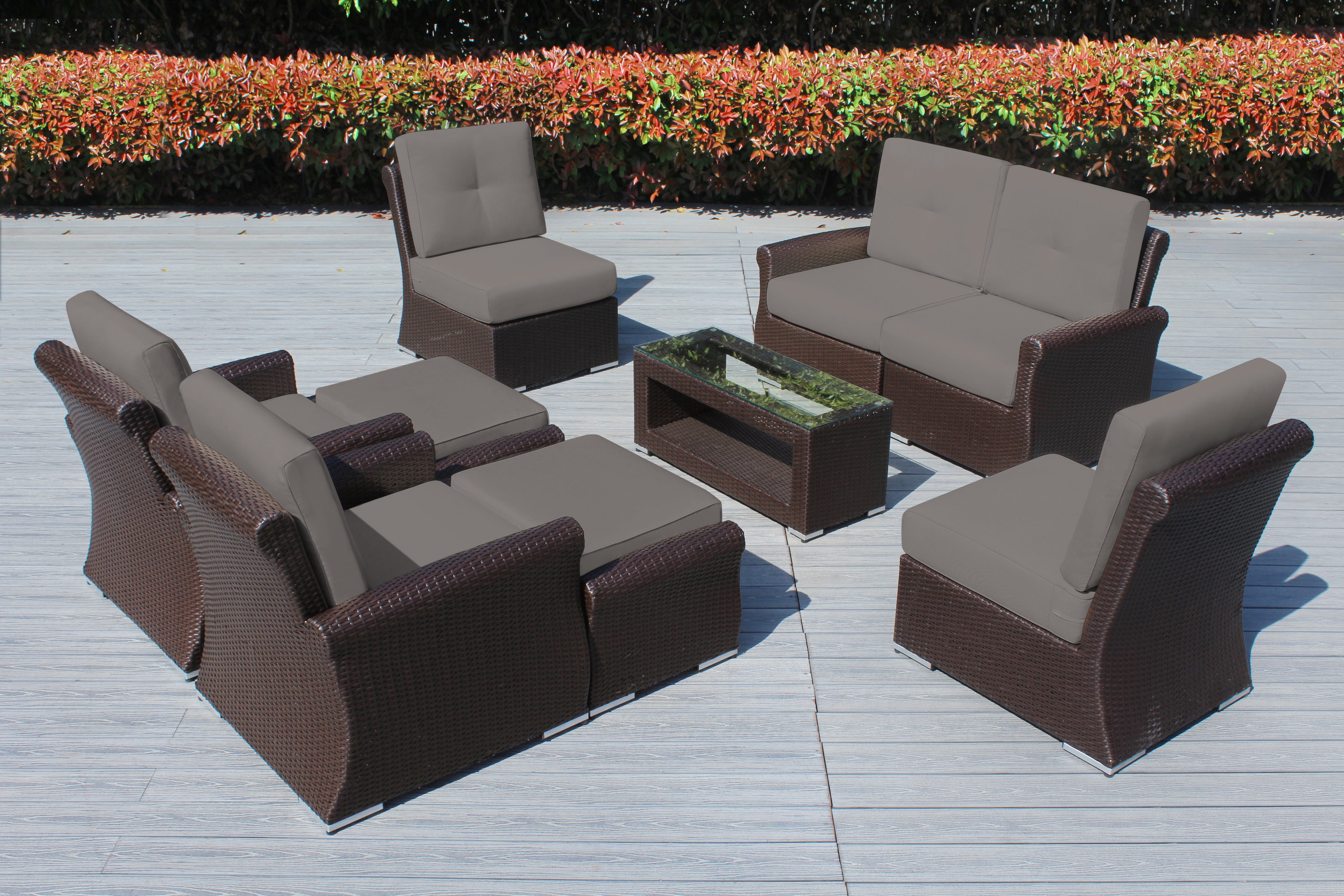 Fully Assembled Rainshield Patio Furniture - Luxury 9 Piece Oversized Sectional with 6-inch Water Protected Cushions