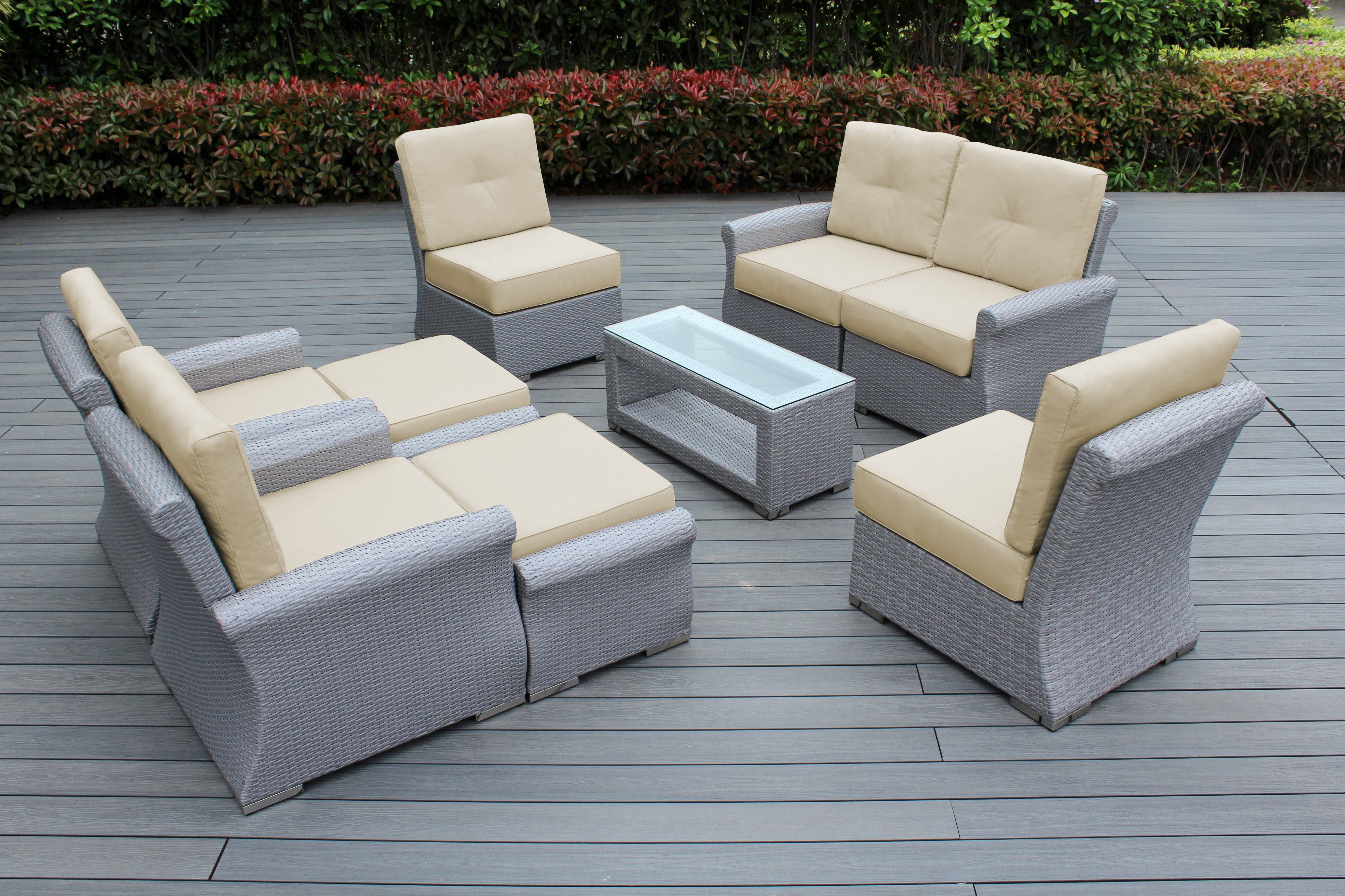 Fully Assembled Rainshield Patio Furniture - Luxury 9 Piece Oversized Sectional with 6-inch Water Protected Cushions