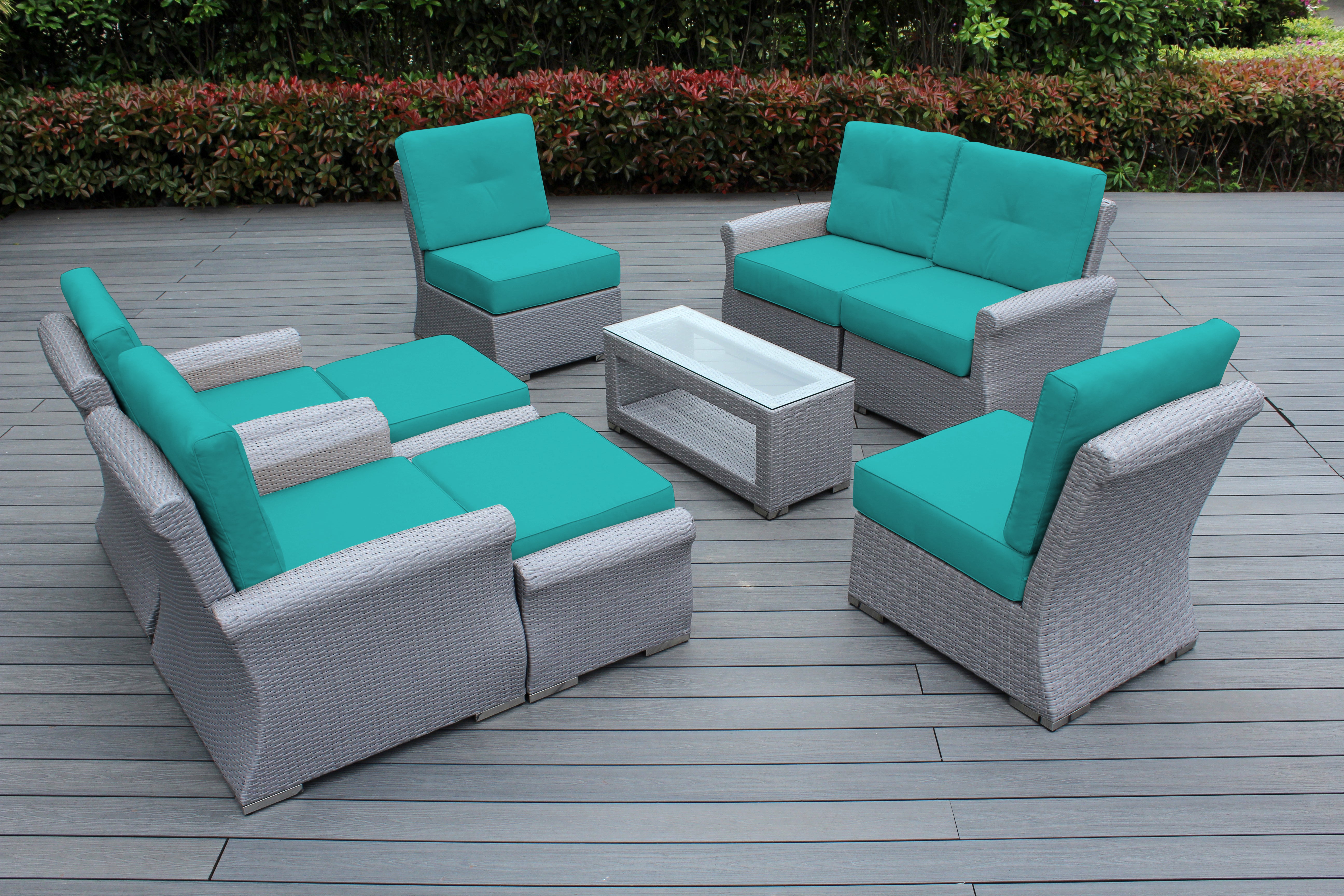 Fully Assembled Rainshield Patio Furniture - Luxury 9 Piece Oversized Sectional with 6-inch Water Protected Cushions