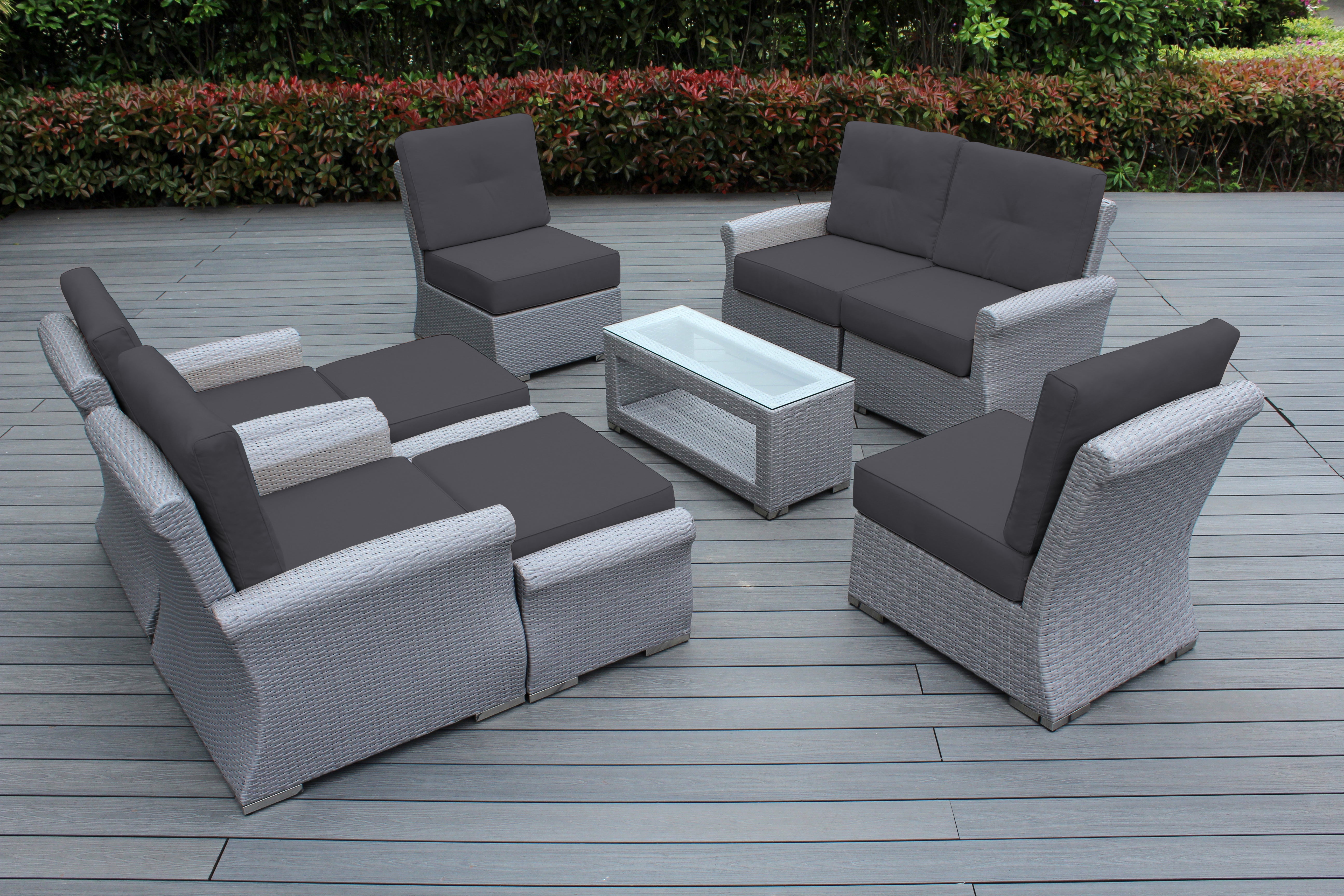 Fully Assembled Rainshield Patio Furniture - Luxury 9 Piece Oversized Sectional with 6-inch Water Protected Cushions