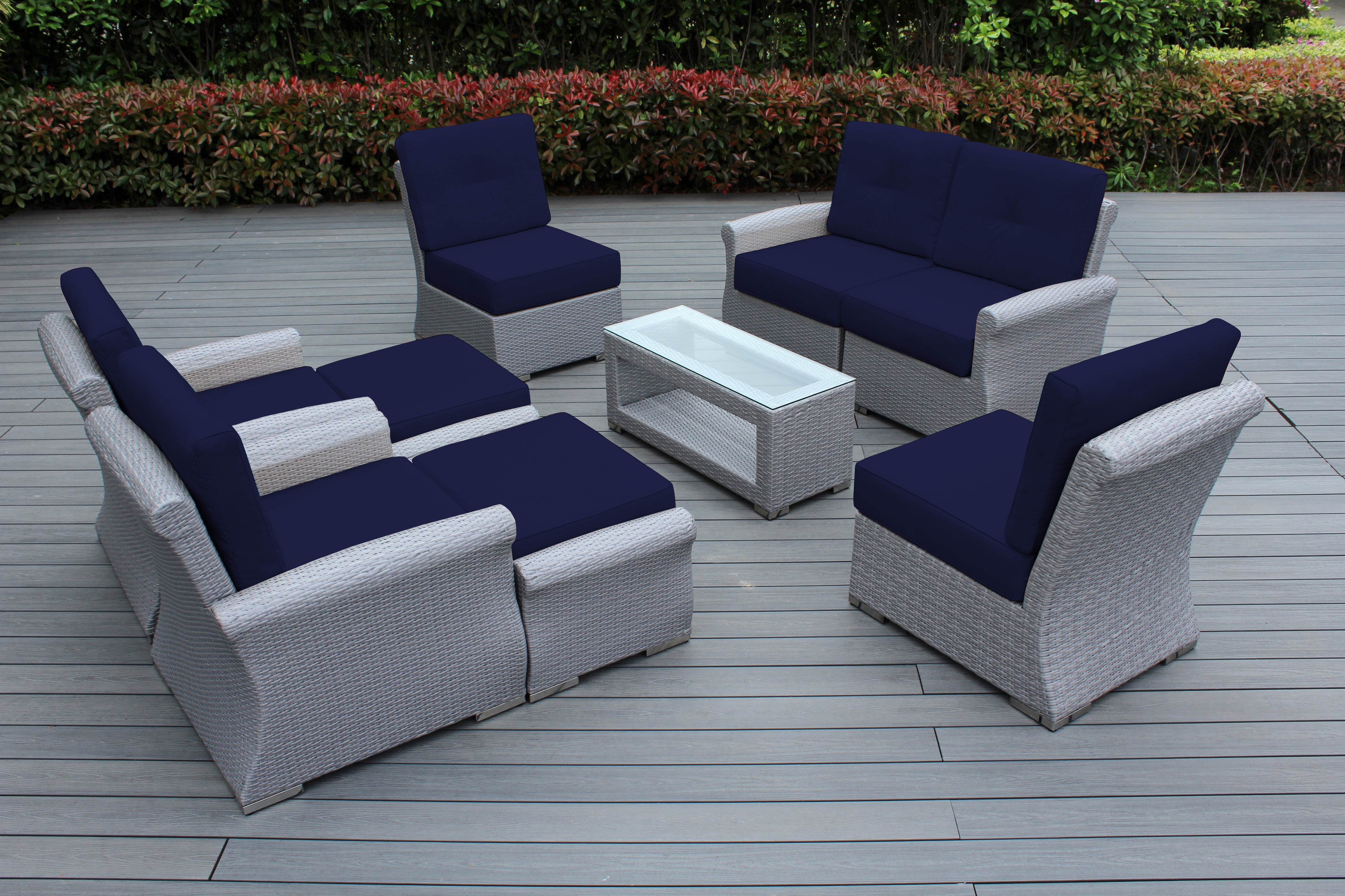 Fully Assembled Rainshield Patio Furniture - Luxury 9 Piece Oversized Sectional with 6-inch Water Protected Cushions