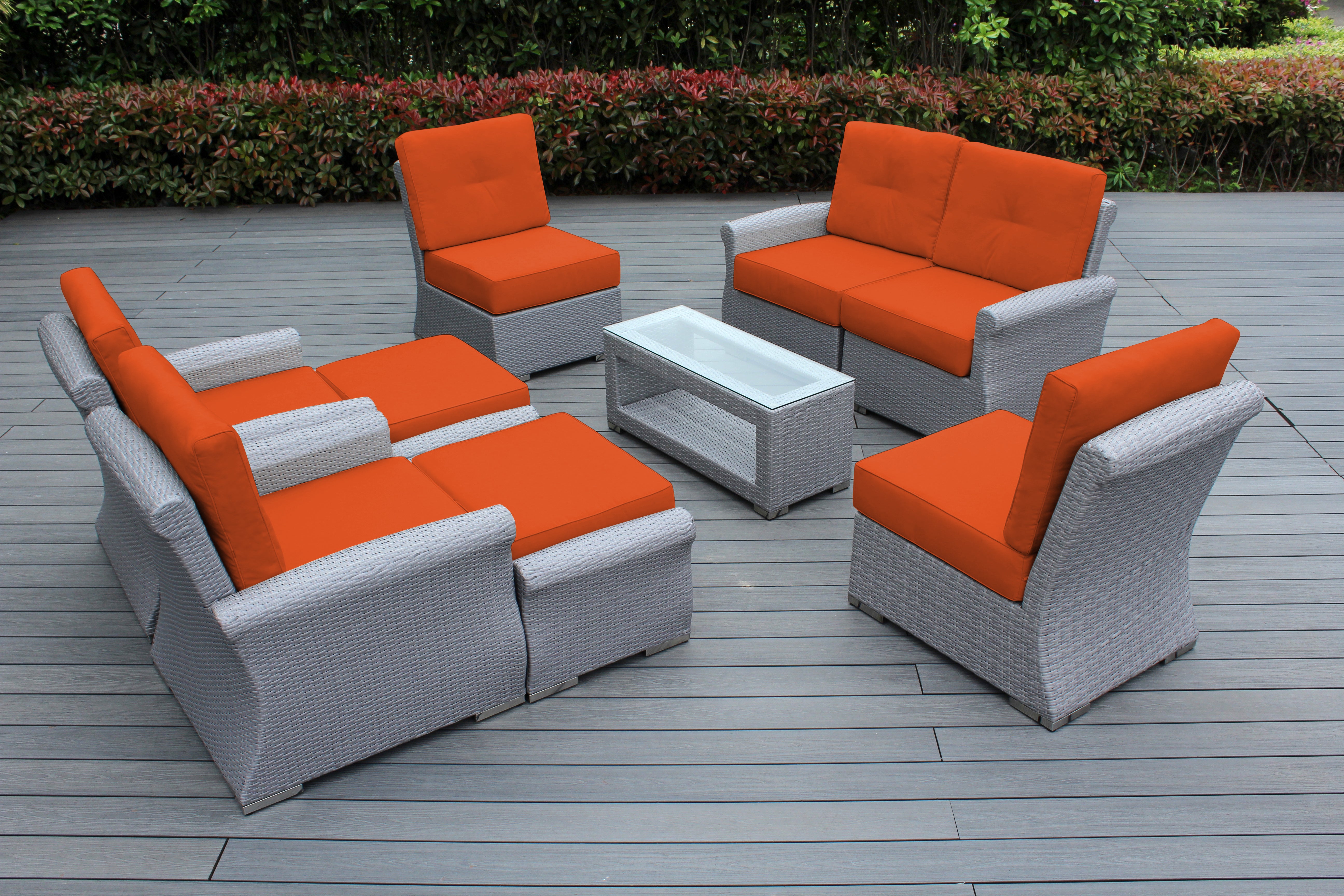 Fully Assembled Rainshield Patio Furniture - Luxury 9 Piece Oversized Sectional with 6-inch Water Protected Cushions
