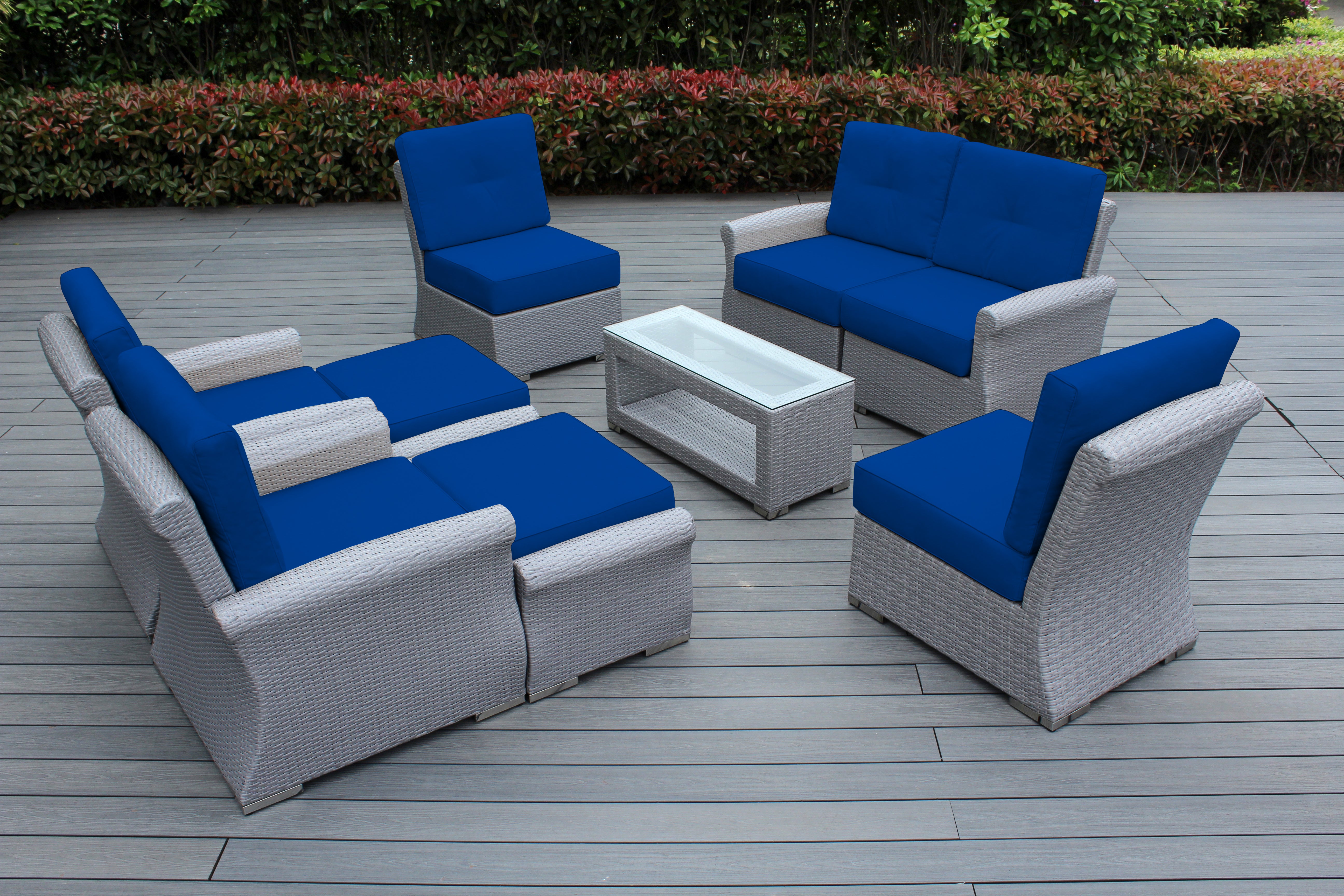 Fully Assembled Rainshield Patio Furniture - Luxury 9 Piece Oversized Sectional with 6-inch Water Protected Cushions