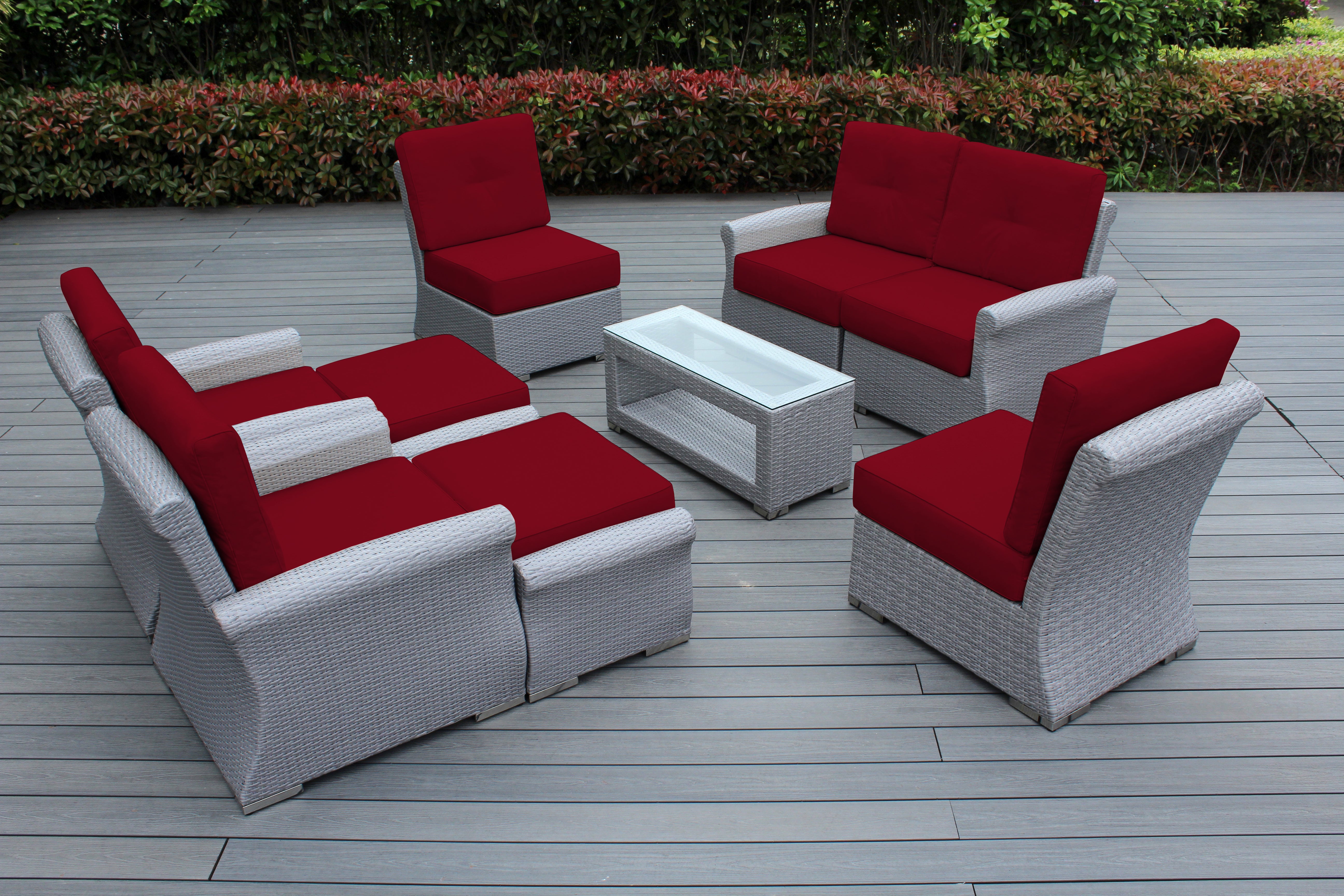 Fully Assembled Rainshield Patio Furniture - Luxury 9 Piece Oversized Sectional with 6-inch Water Protected Cushions