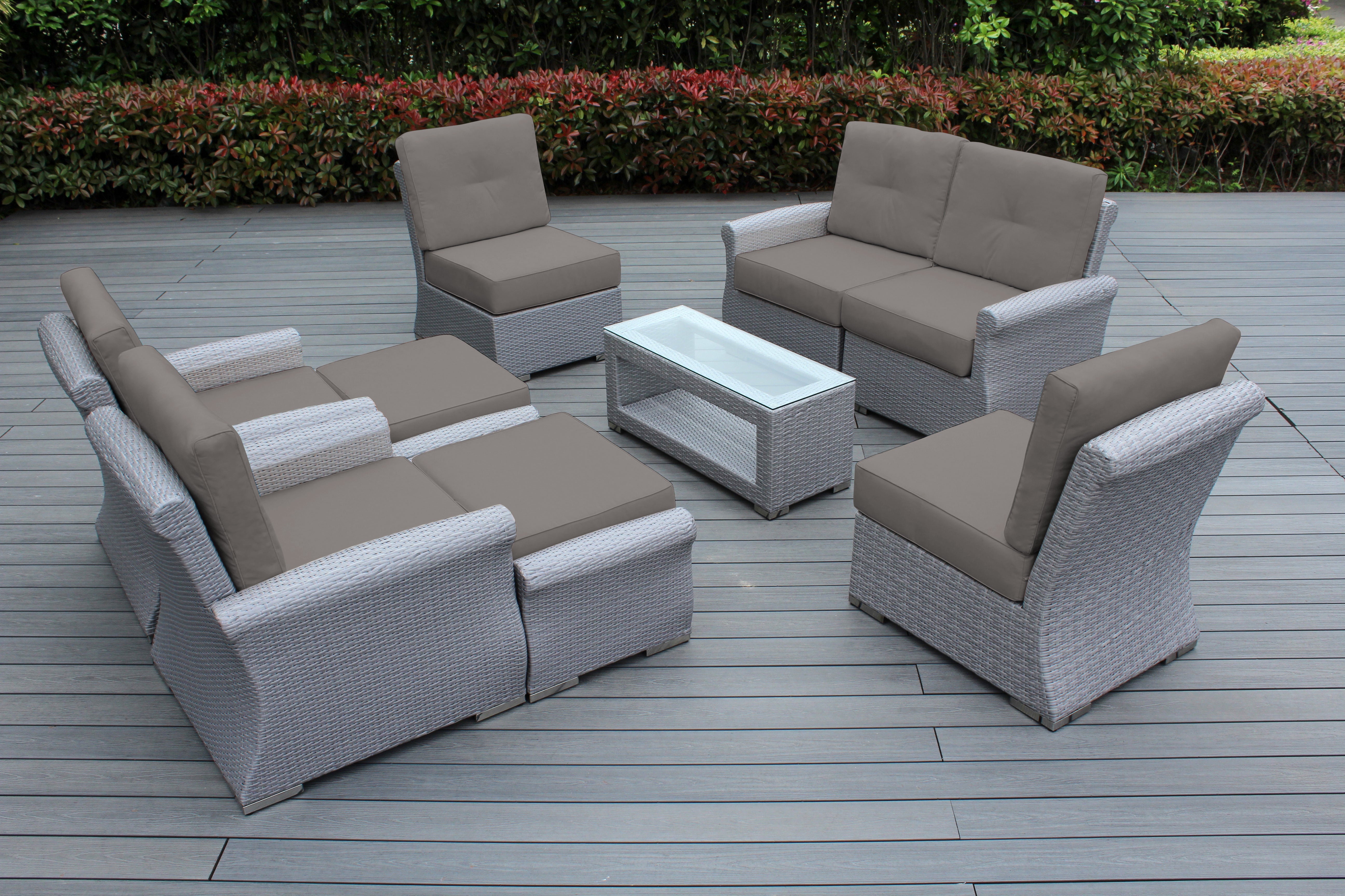 Fully Assembled Rainshield Patio Furniture - Luxury 9 Piece Oversized Sectional with 6-inch Water Protected Cushions