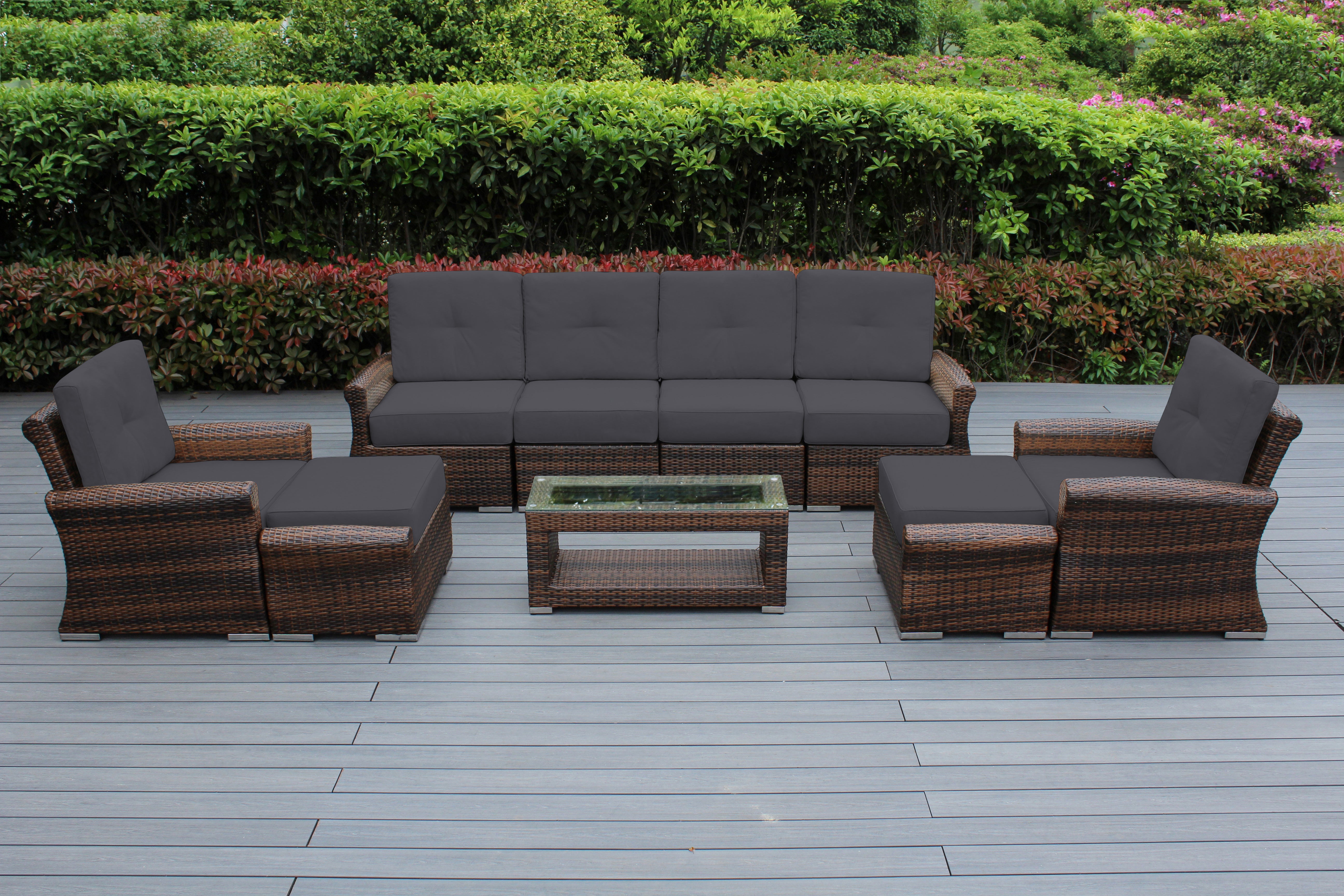 Fully Assembled Rainshield Patio Furniture - Luxury 9 Piece Oversized Sectional with 6-inch Water Protected Cushions