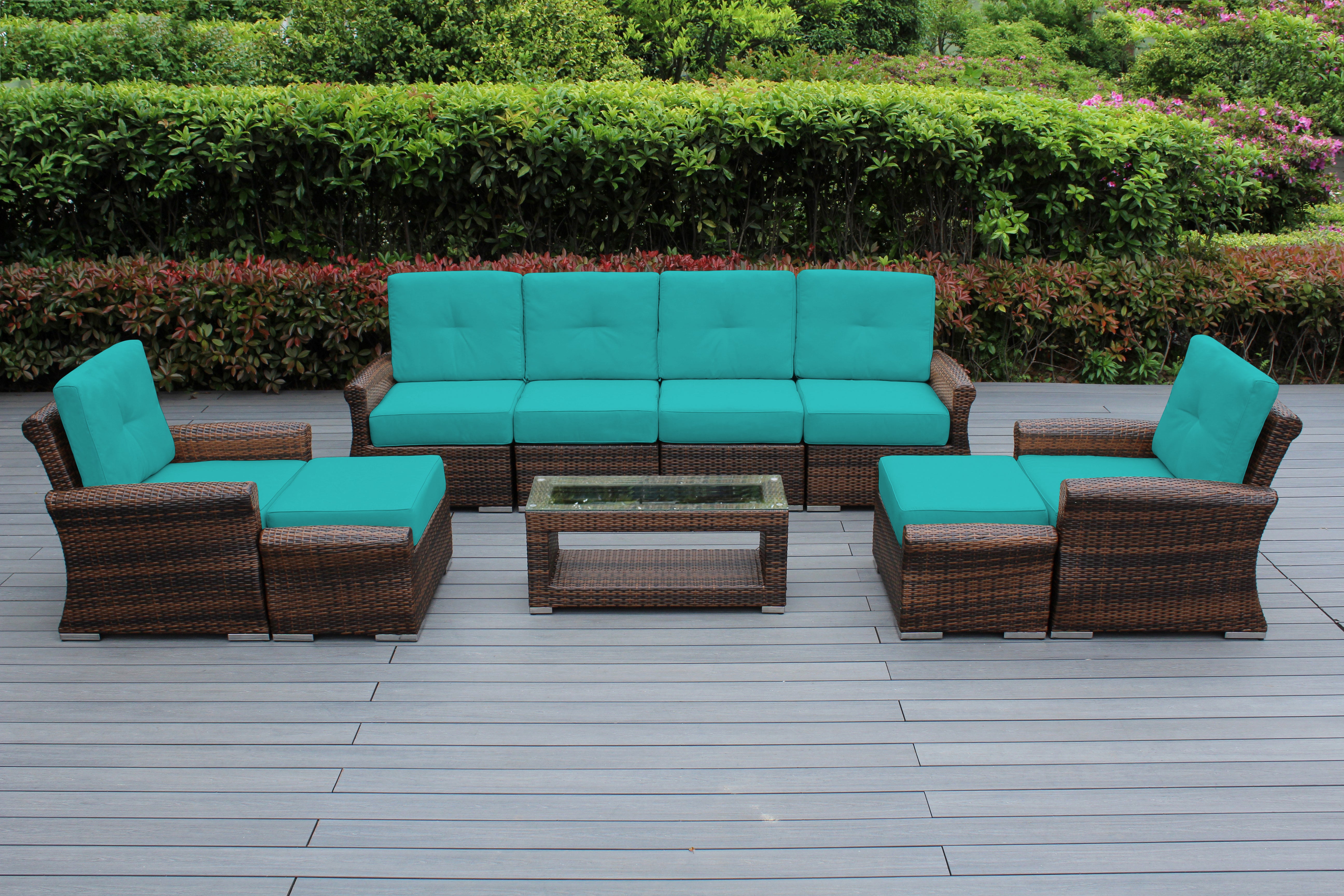 Fully Assembled Rainshield Patio Furniture - Luxury 9 Piece Oversized Sectional with 6-inch Water Protected Cushions