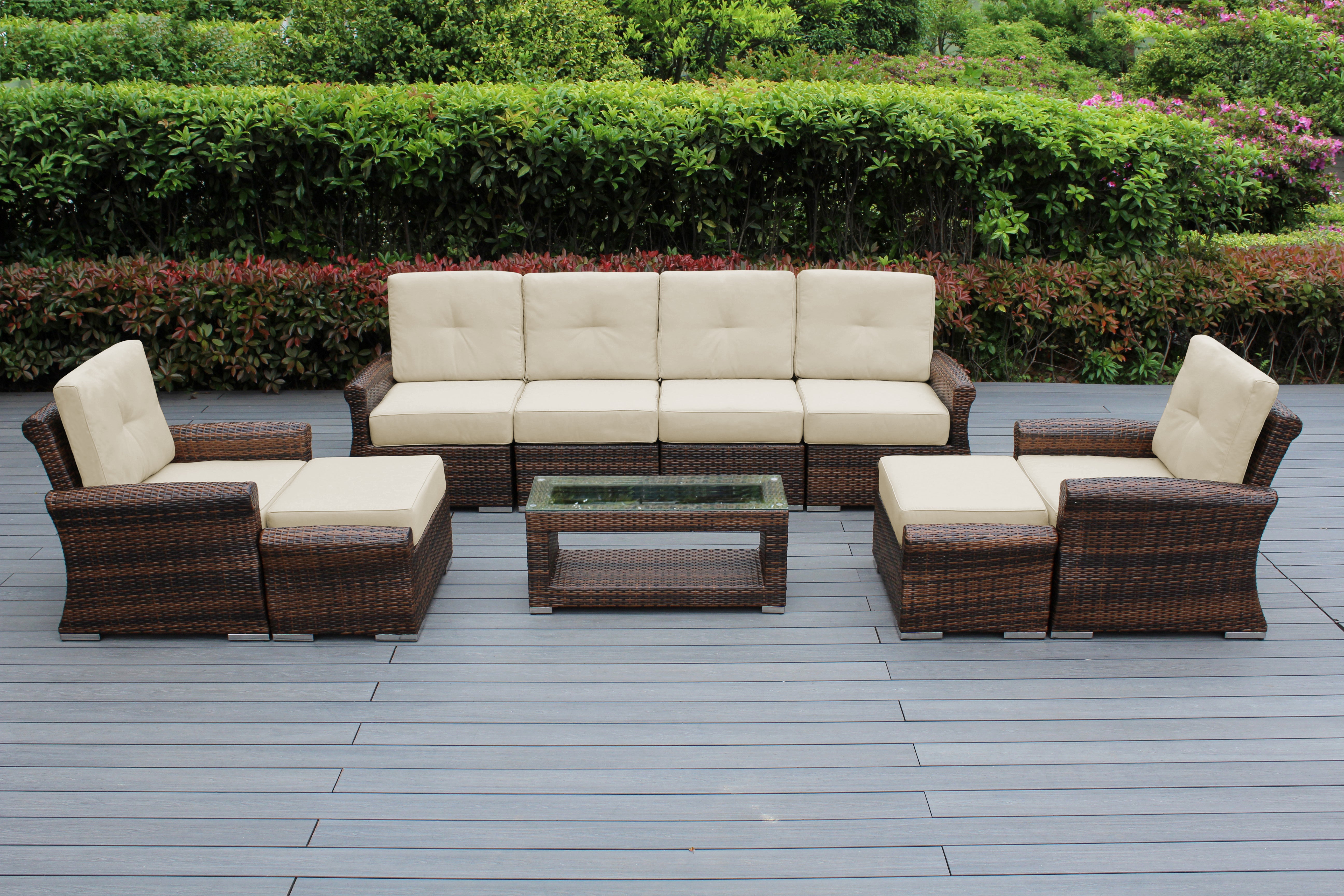 Fully Assembled Rainshield Patio Furniture - Luxury 9 Piece Oversized Sectional with 6-inch Water Protected Cushions