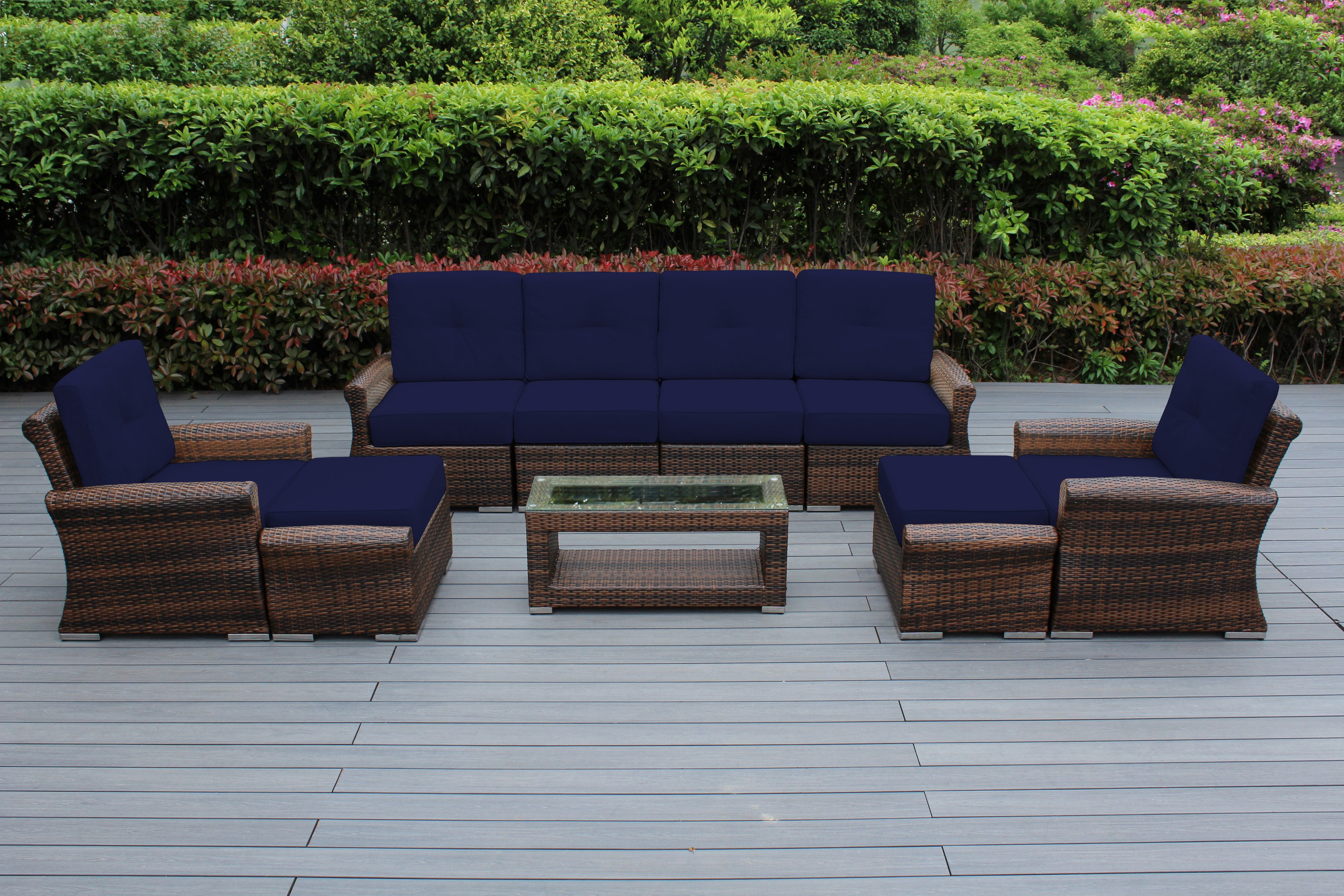 Fully Assembled Rainshield Patio Furniture - Luxury 9 Piece Oversized Sectional with 6-inch Water Protected Cushions