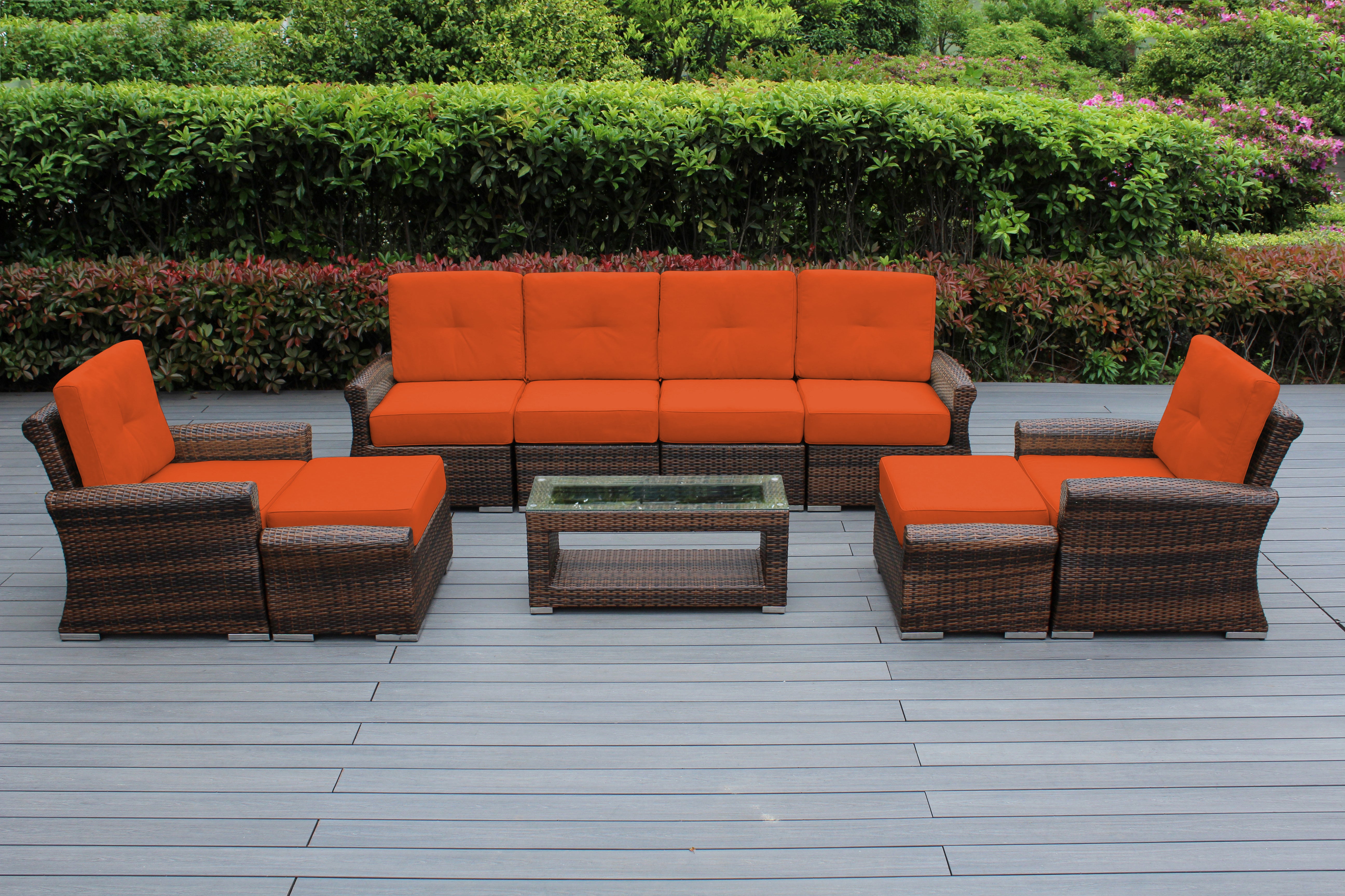 Fully Assembled Rainshield Patio Furniture - Luxury 9 Piece Oversized Sectional with 6-inch Water Protected Cushions