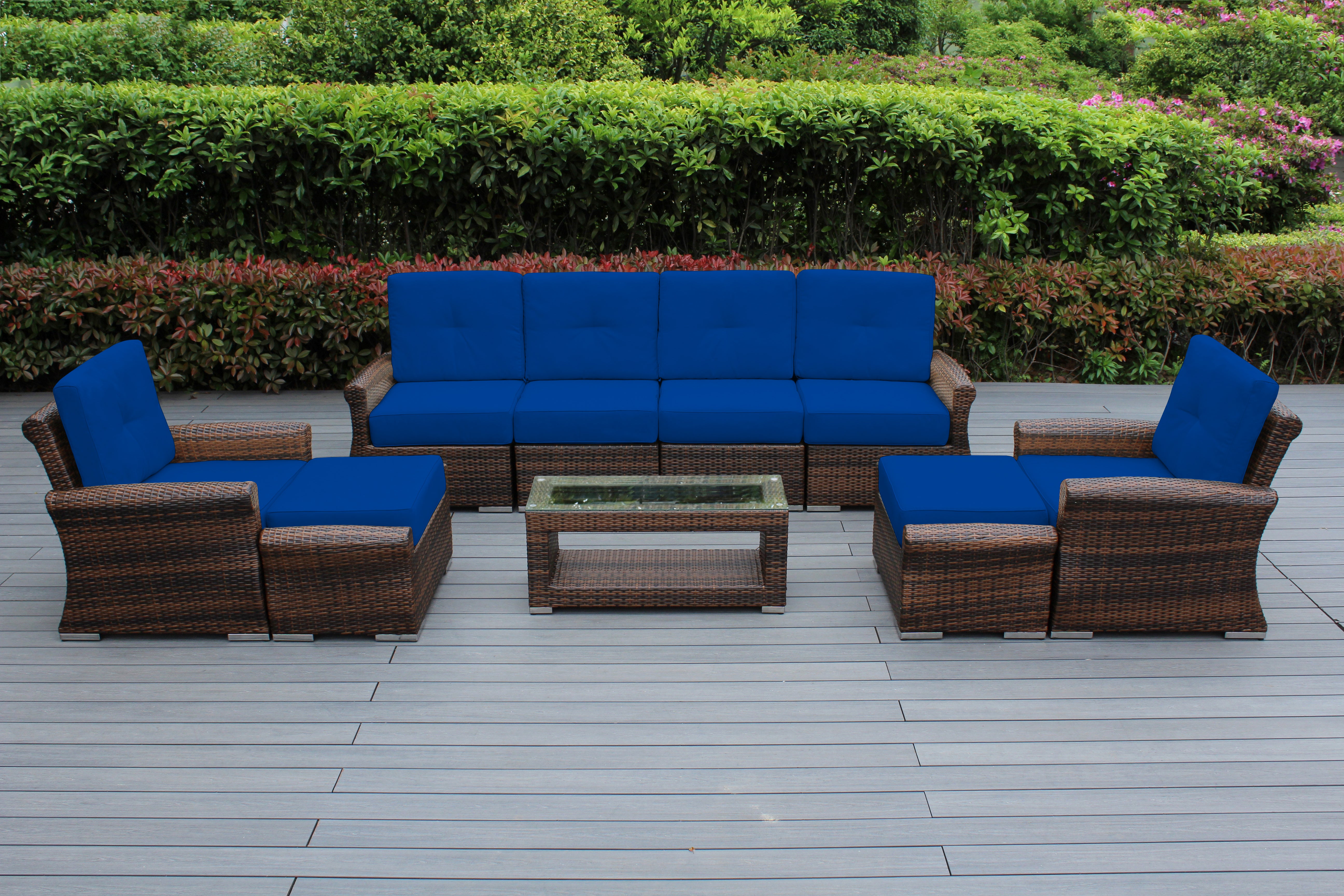 Fully Assembled Rainshield Patio Furniture - Luxury 9 Piece Oversized Sectional with 6-inch Water Protected Cushions