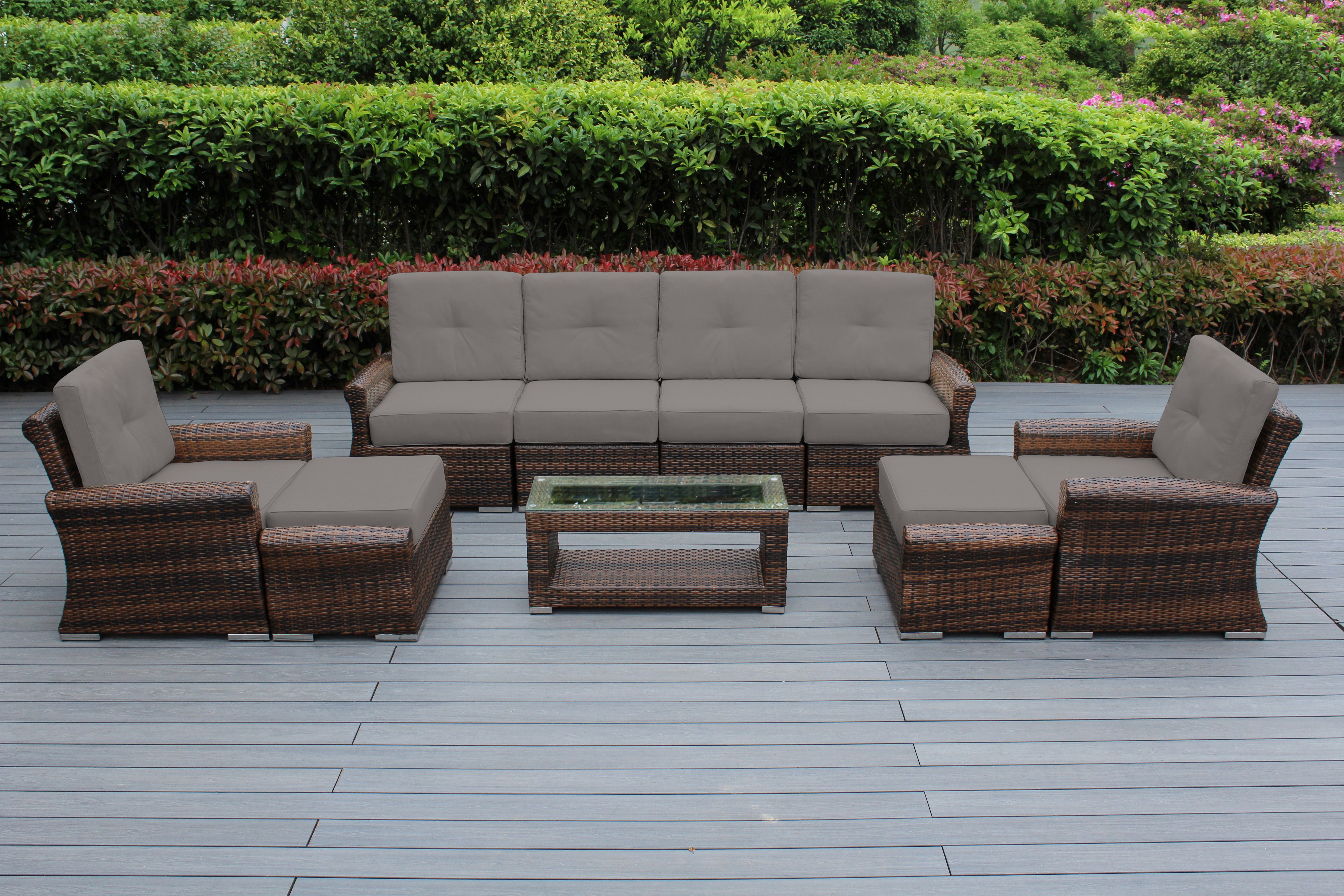 Fully Assembled Rainshield Patio Furniture - Luxury 9 Piece Oversized Sectional with 6-inch Water Protected Cushions