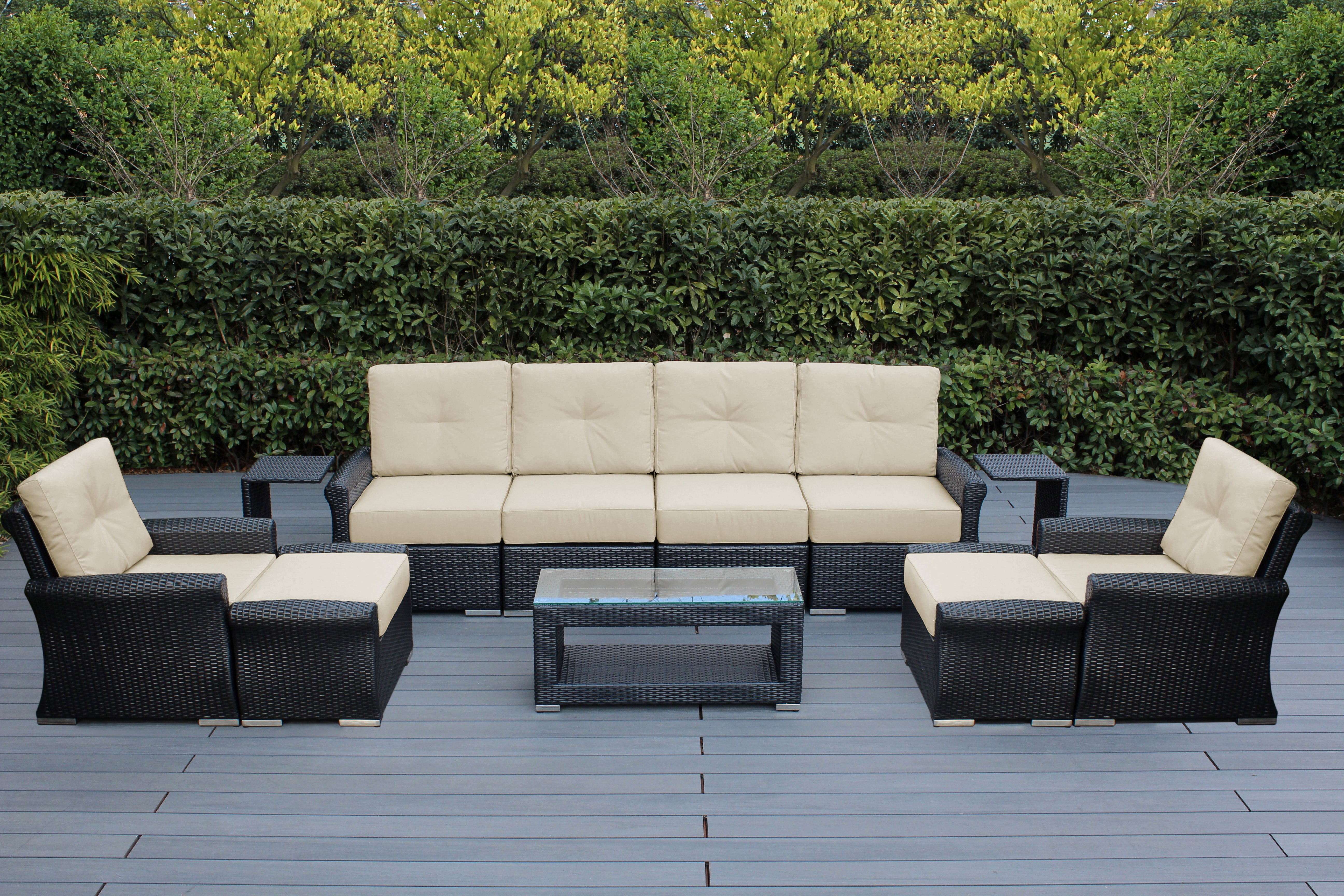 Fully Assembled Rainshield Patio Furniture Luxury 11 Piece Oversized Sectional with 6-inch Water Protected Cushions
