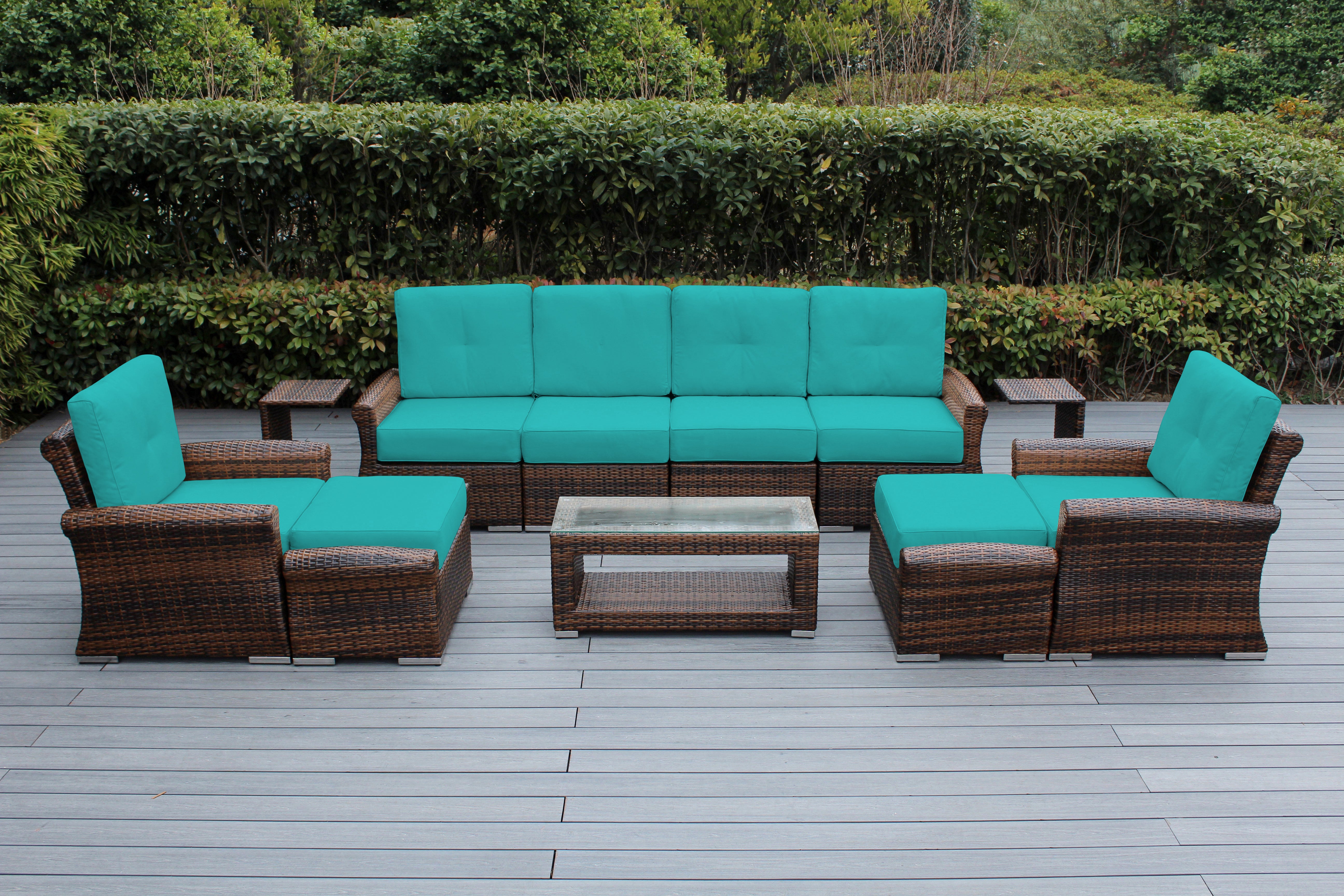 Fully Assembled Rainshield Patio Furniture Luxury 11 Piece Oversized Sectional with 6-inch Water Protected Cushions