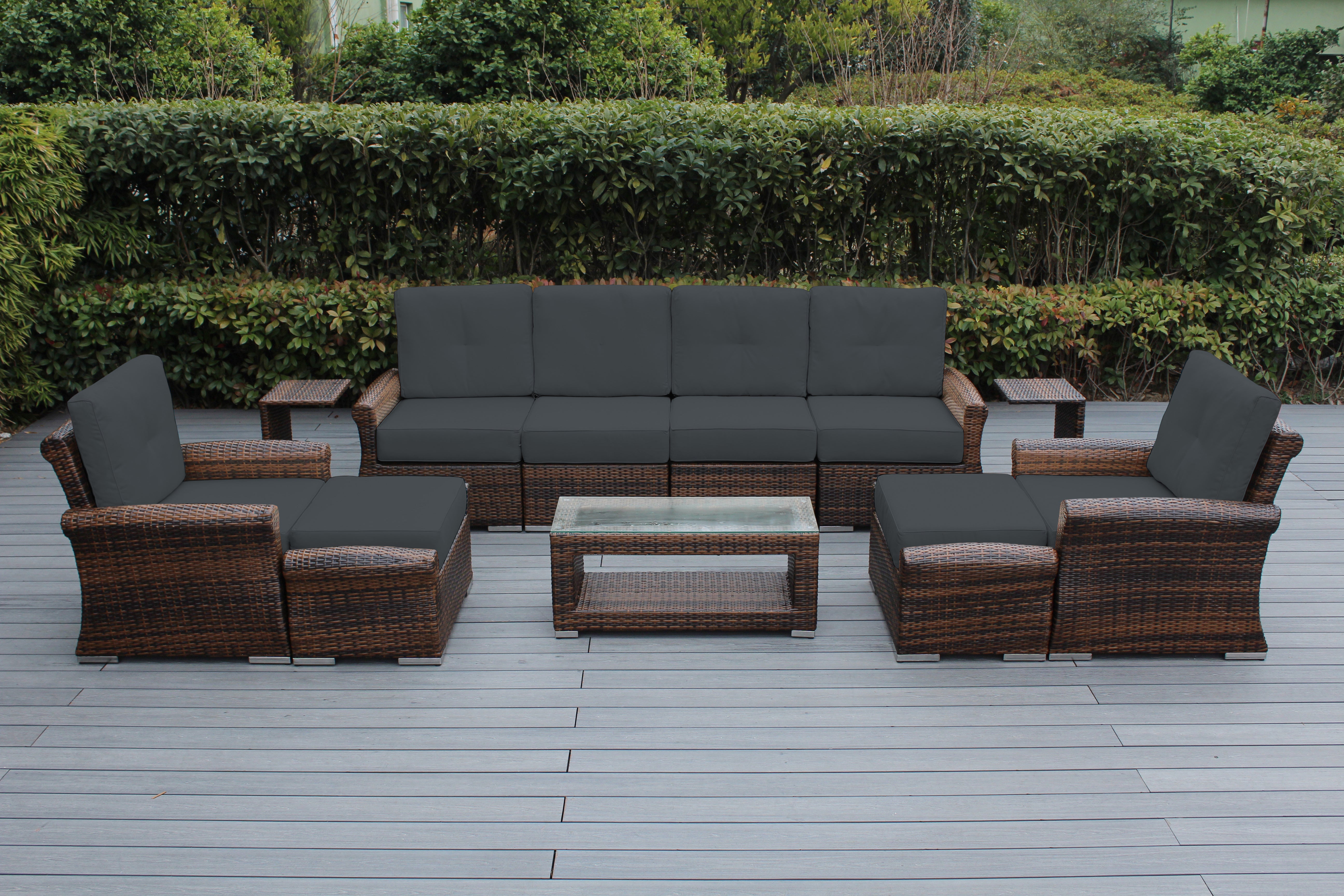 Fully Assembled Rainshield Patio Furniture Luxury 11 Piece Oversized Sectional with 6-inch Water Protected Cushions
