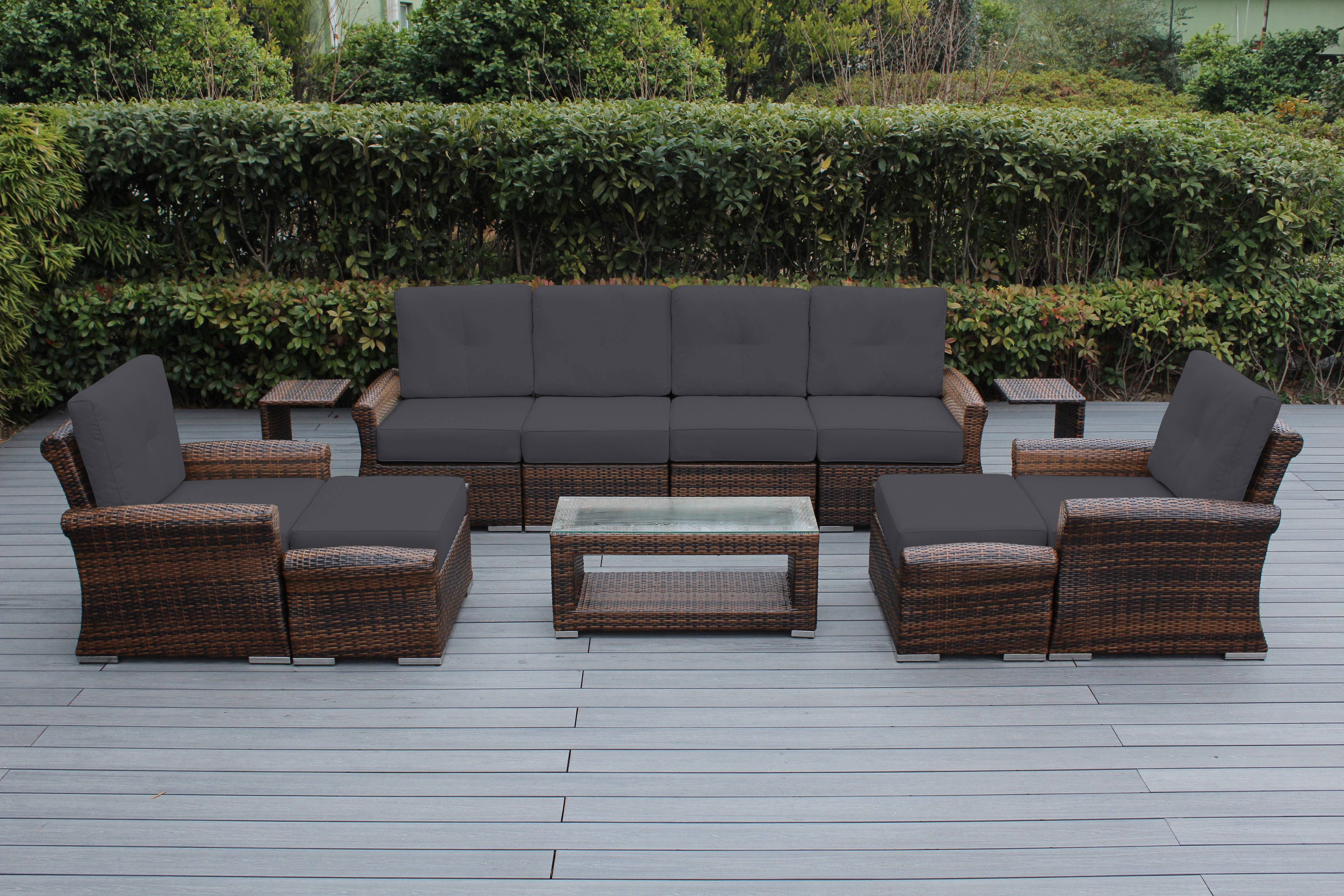 Fully Assembled Rainshield Patio Furniture Luxury 11 Piece Oversized Sectional with 6-inch Water Protected Cushions