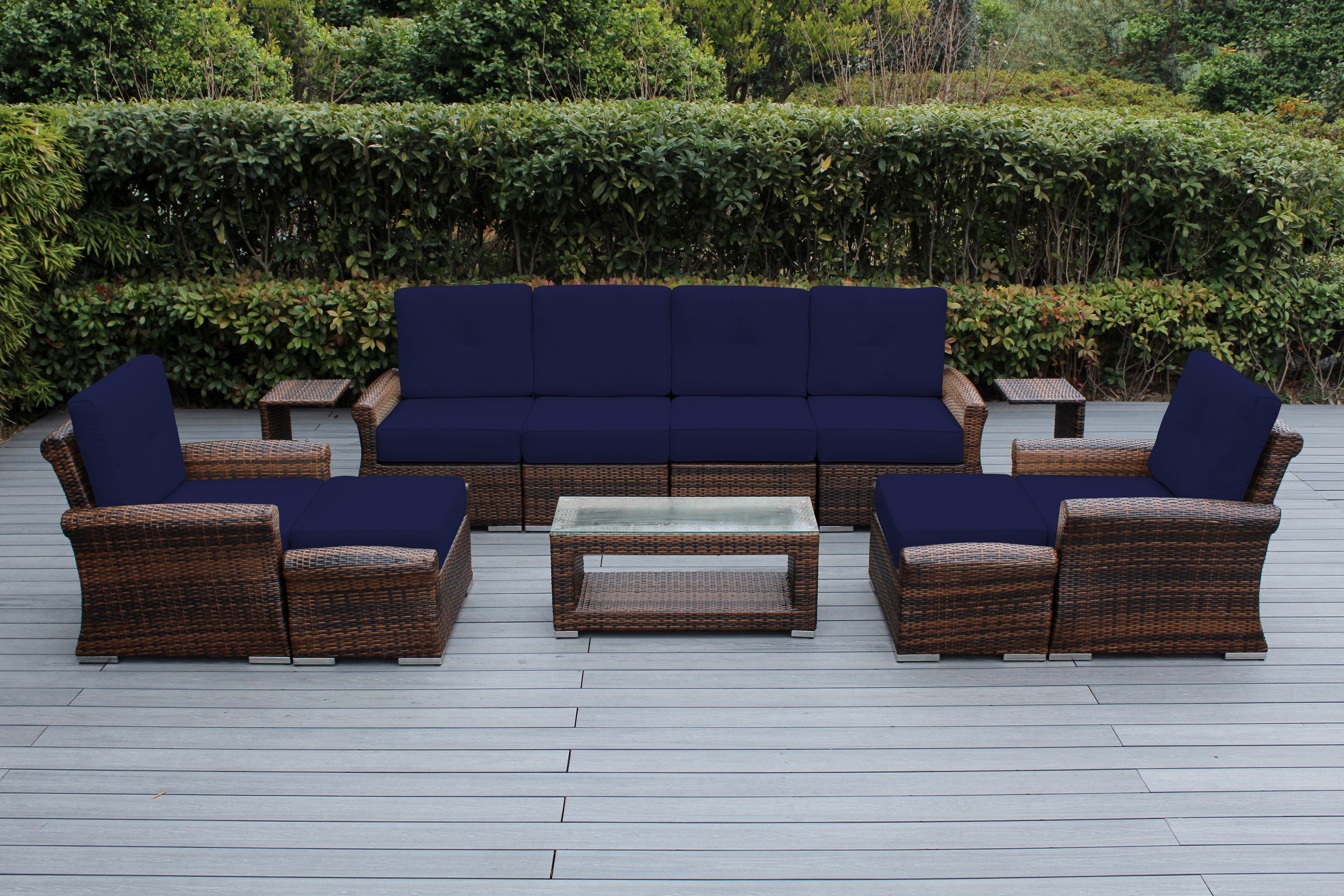 Fully Assembled Rainshield Patio Furniture Luxury 11 Piece Oversized Sectional with 6-inch Water Protected Cushions