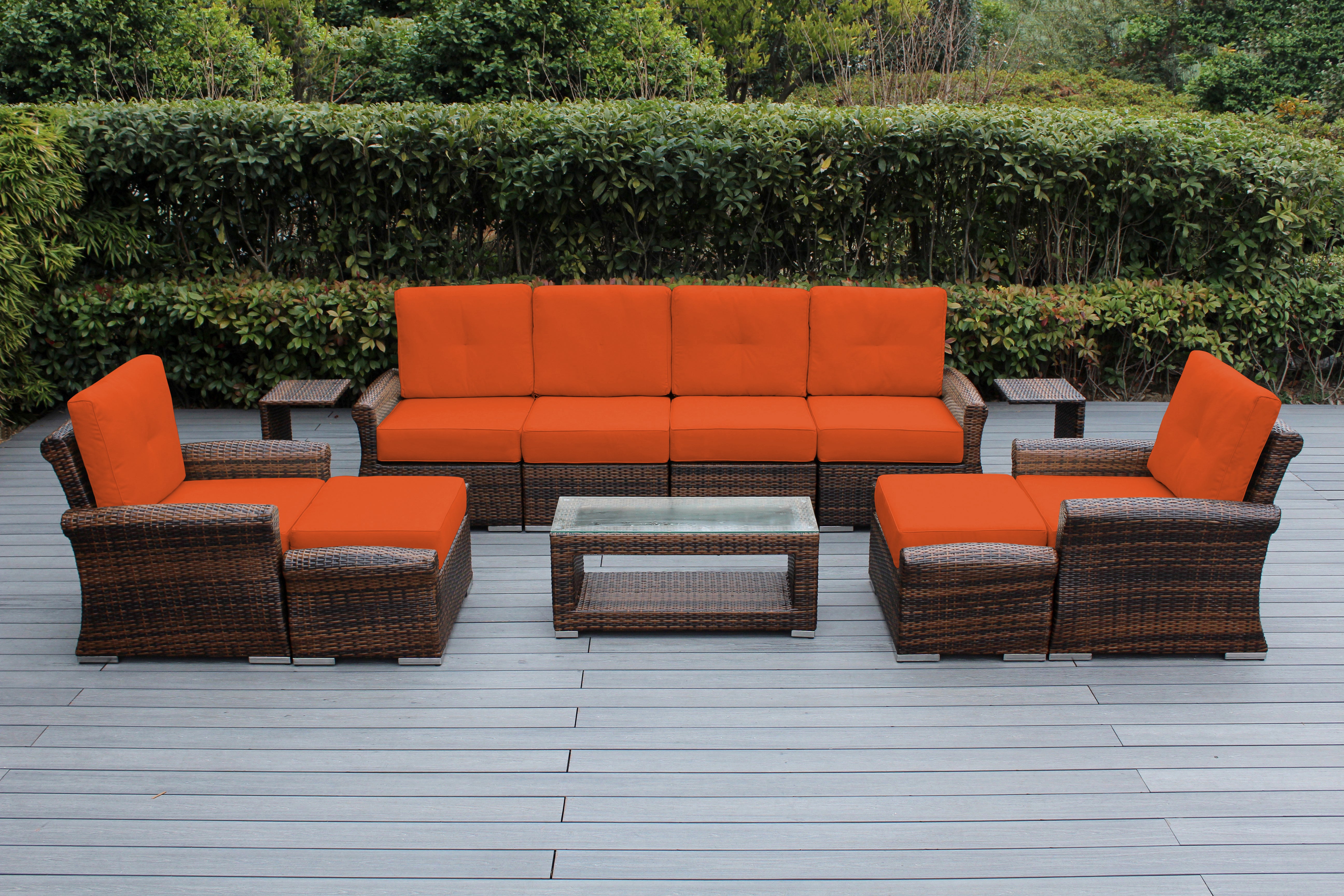 Fully Assembled Rainshield Patio Furniture Luxury 11 Piece Oversized Sectional with 6-inch Water Protected Cushions
