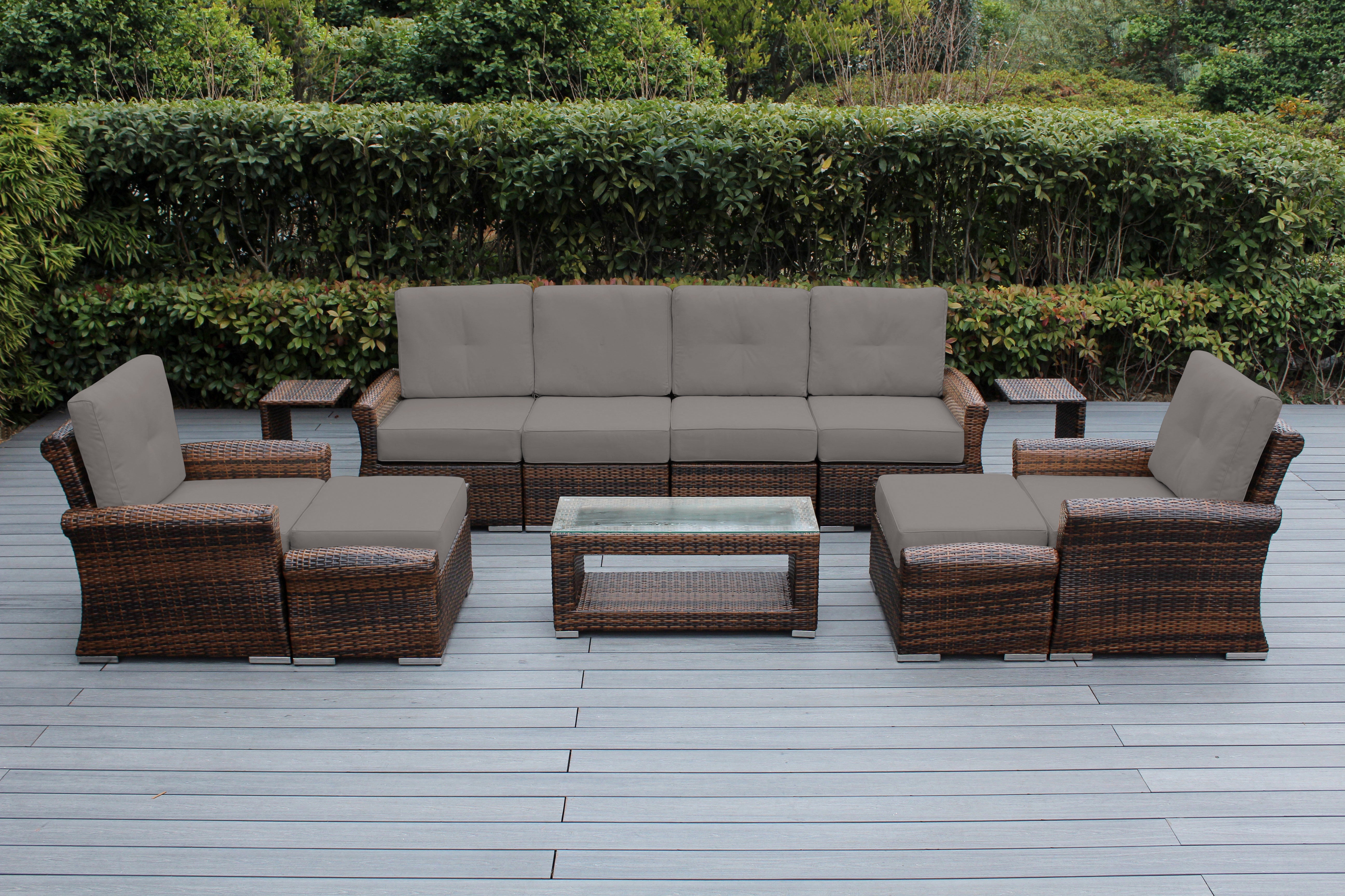 Fully Assembled Rainshield Patio Furniture Luxury 11 Piece Oversized Sectional with 6-inch Water Protected Cushions