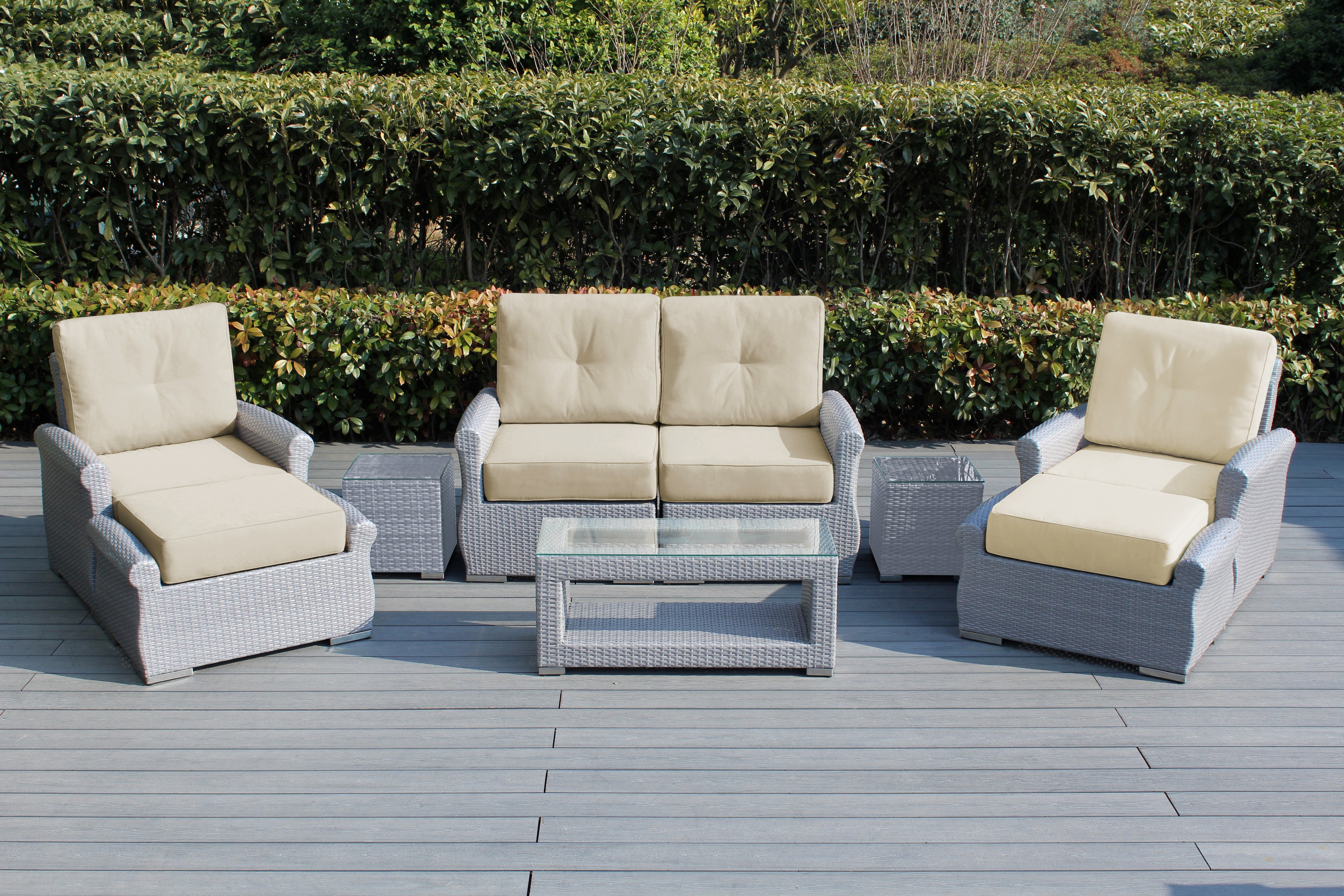 Fully Assembled RainShield Patio Furniture - Luxury 7 Piece Oversized Sectional with 6-inch Water Protected Cushions