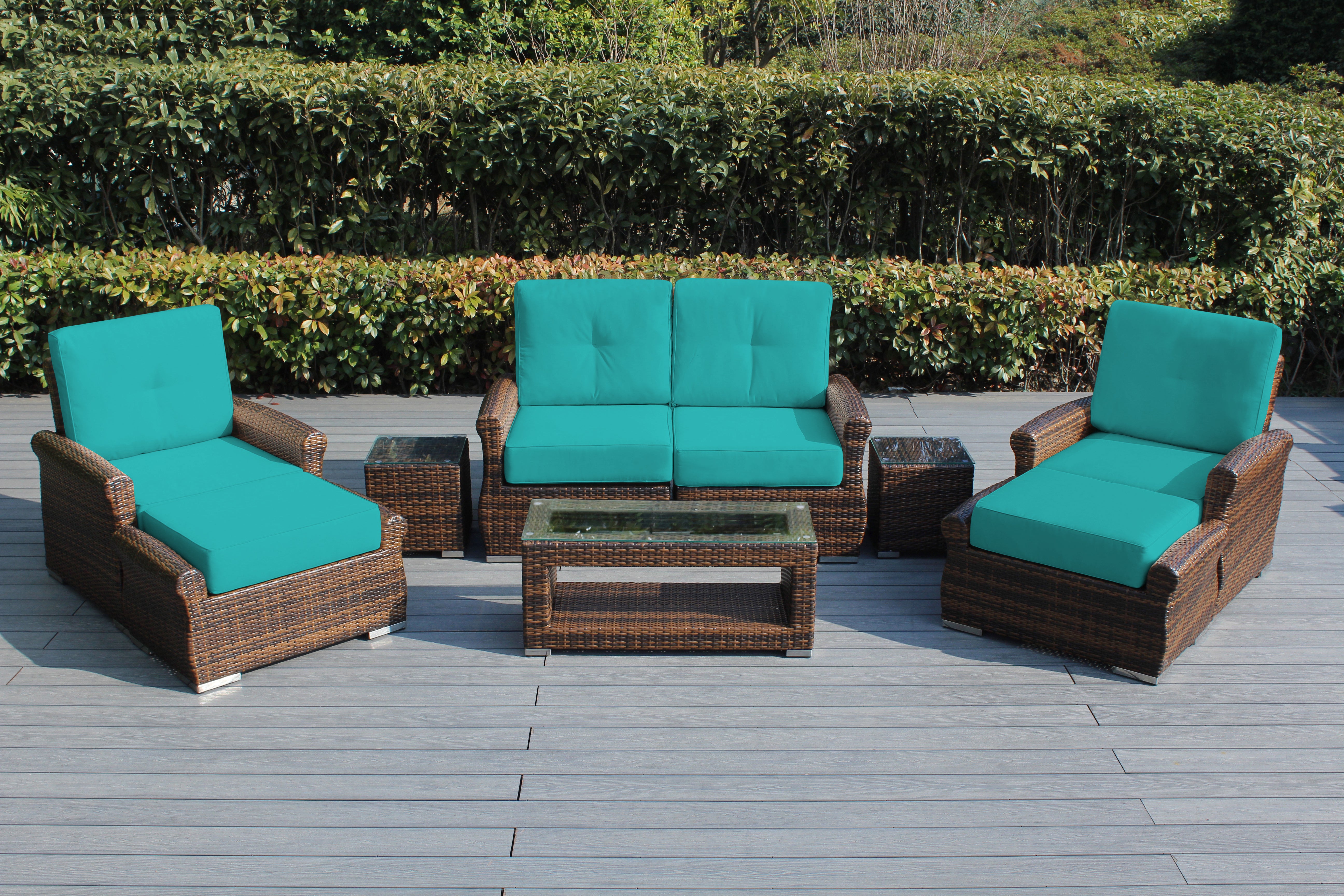 Fully Assembled RainShield Patio Furniture - Luxury 7 Piece Oversized Sectional with 6-inch Water Protected Cushions