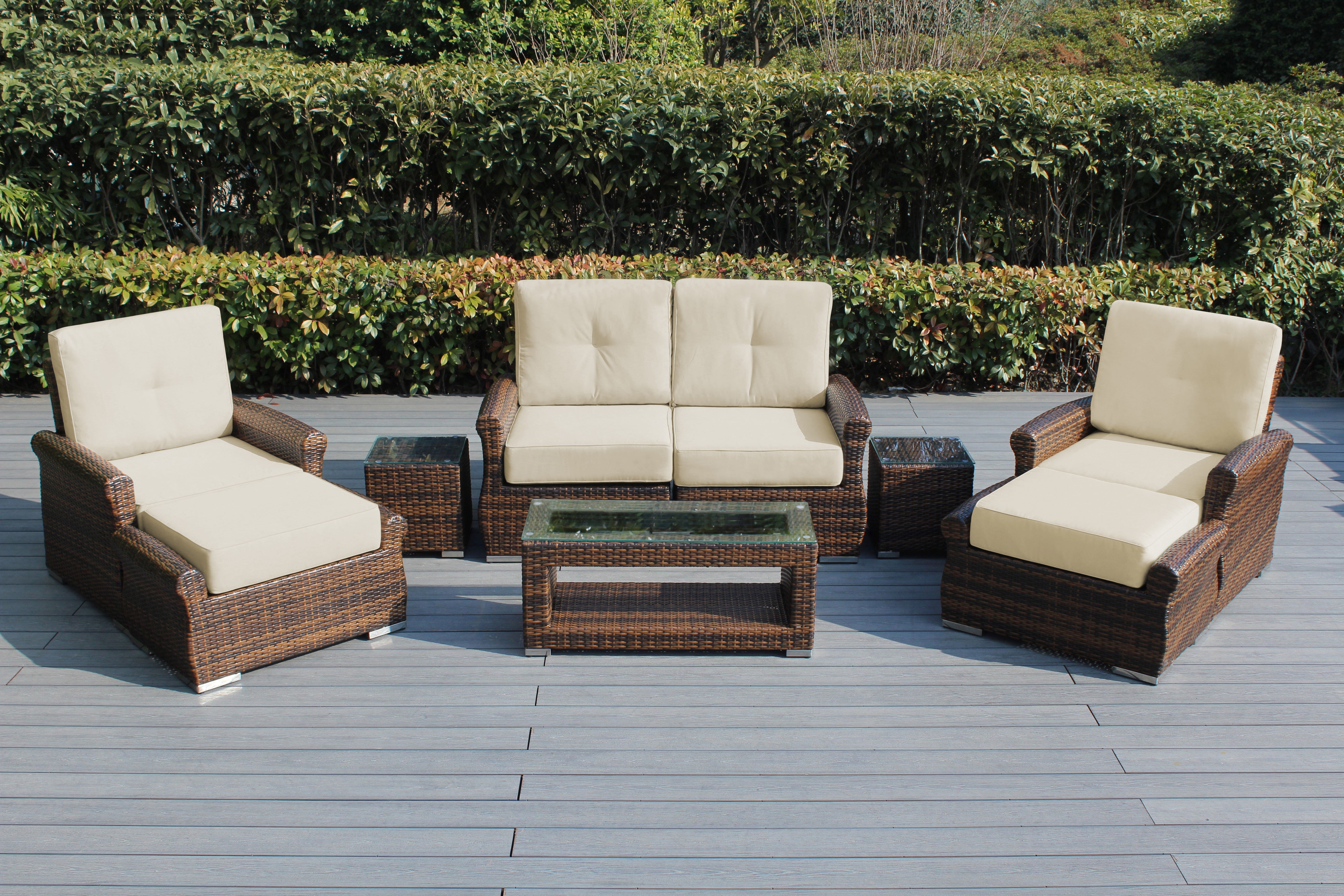 Fully Assembled RainShield Patio Furniture - Luxury 7 Piece Oversized Sectional with 6-inch Water Protected Cushions