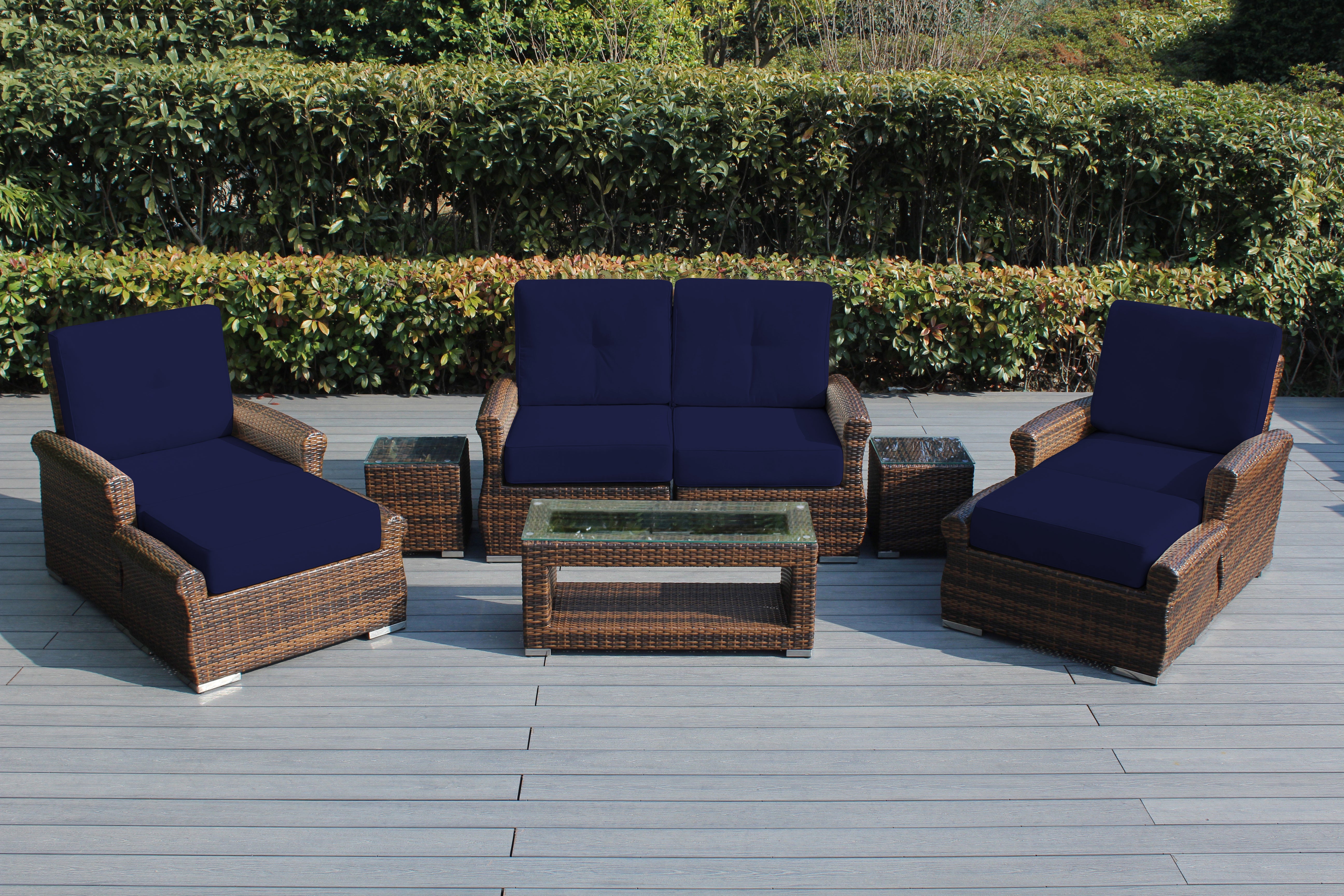 Fully Assembled RainShield Patio Furniture - Luxury 7 Piece Oversized Sectional with 6-inch Water Protected Cushions