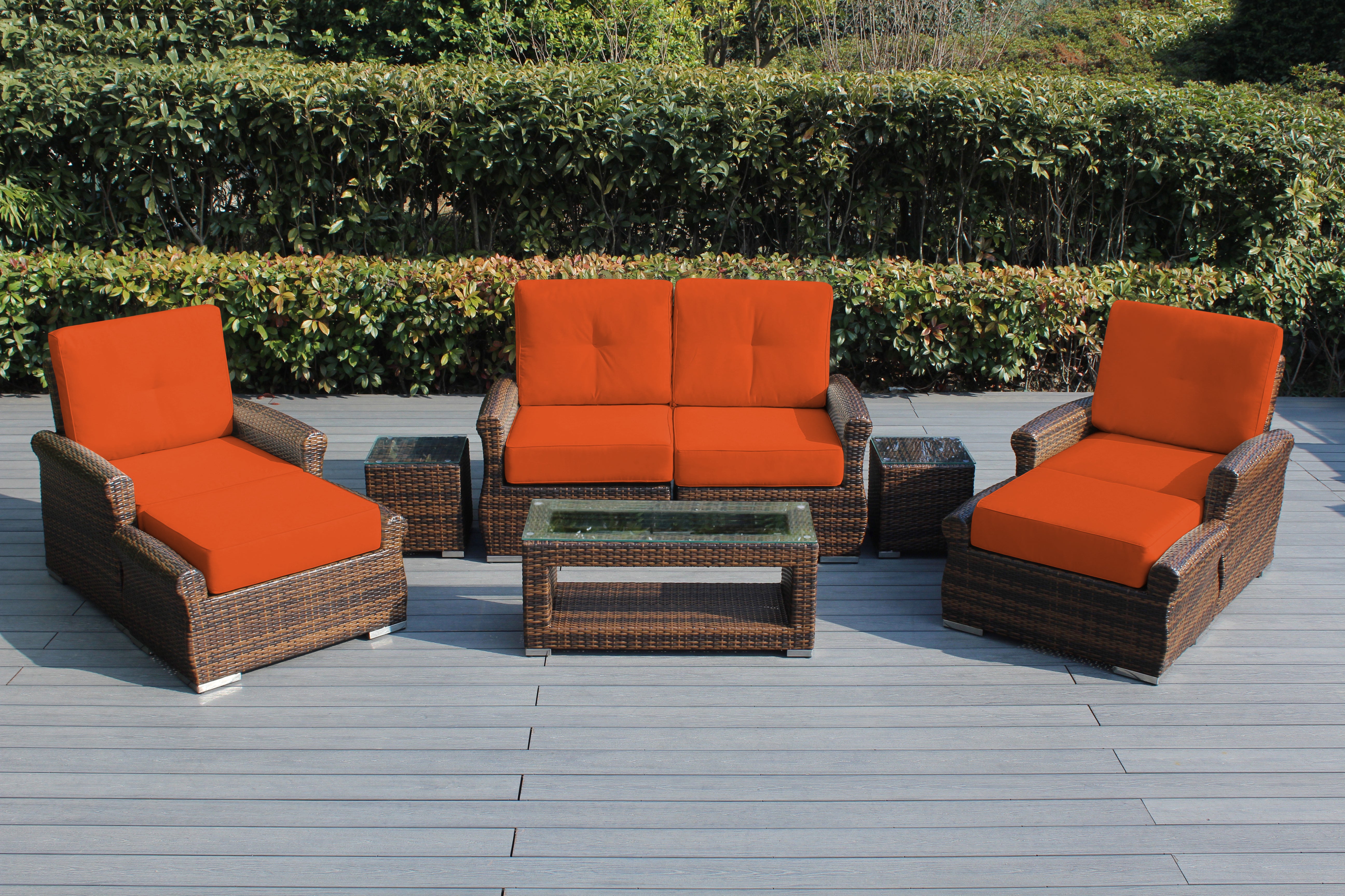 Fully Assembled RainShield Patio Furniture - Luxury 7 Piece Oversized Sectional with 6-inch Water Protected Cushions