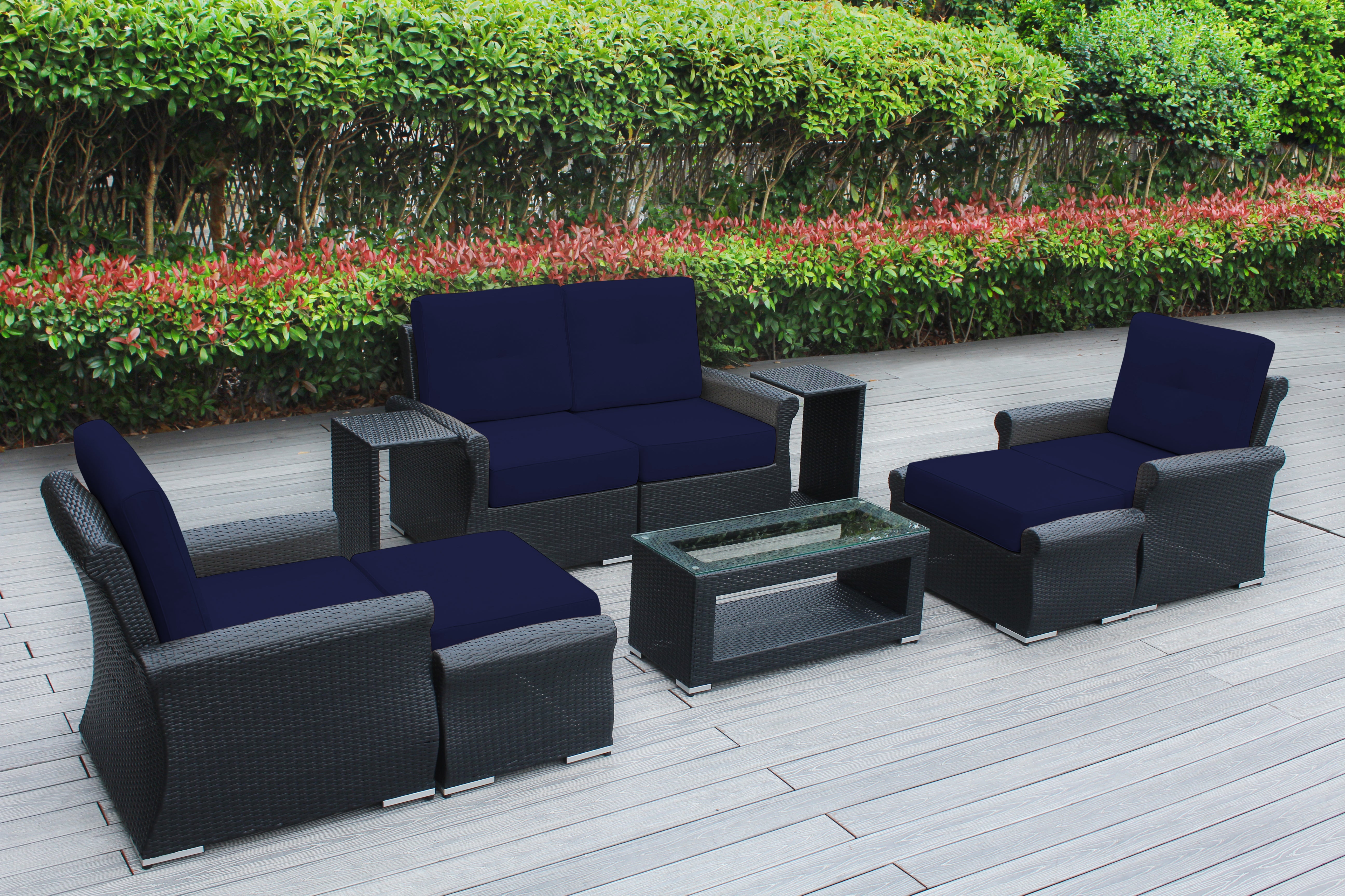 Fully Assembled Rainshield Patio Furniture - Luxury 9 Piece Oversized Sectional with 6-inch Water Protected Cushions
