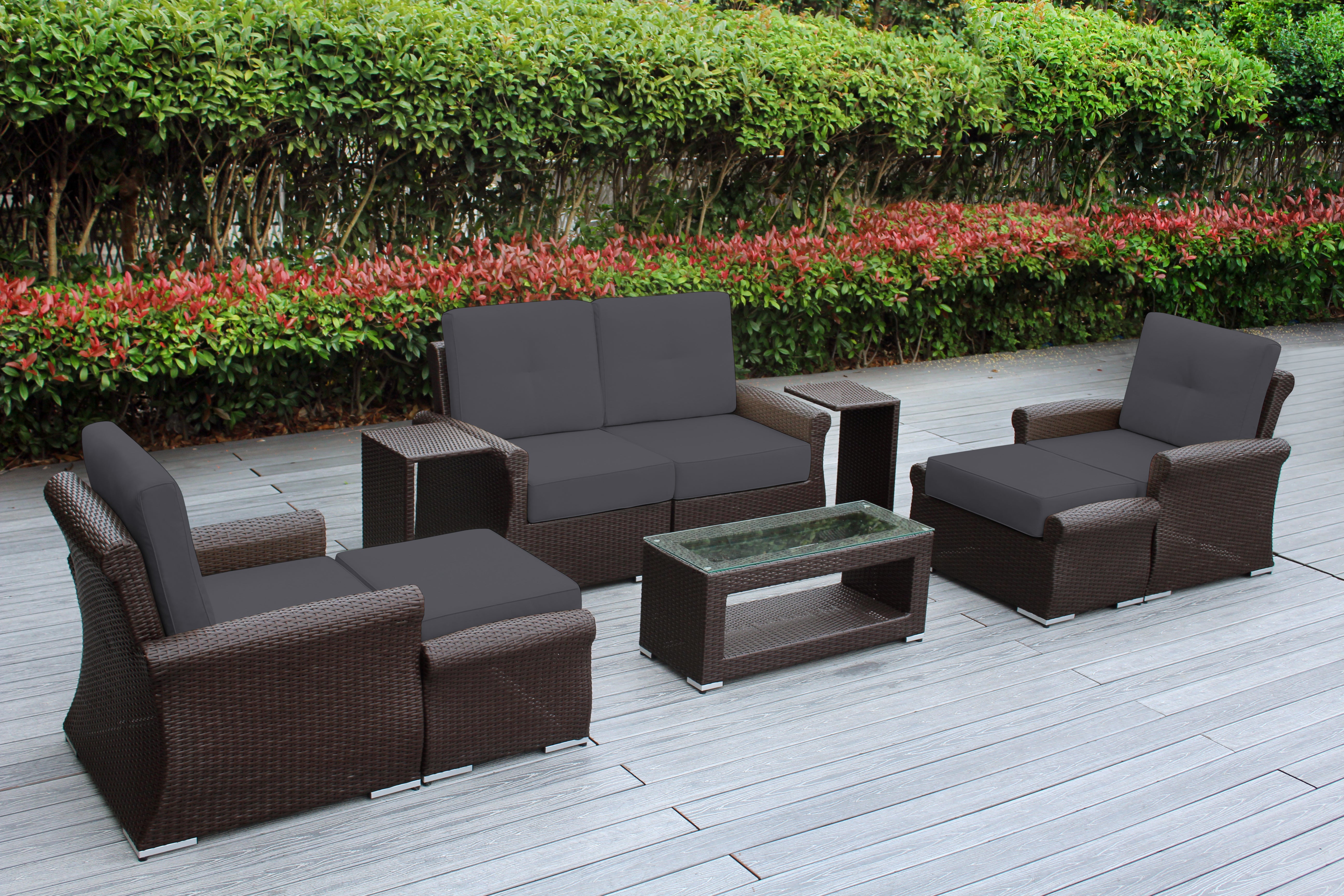 Fully Assembled Rainshield Patio Furniture - Luxury 9 Piece Oversized Sectional with 6-inch Water Protected Cushions