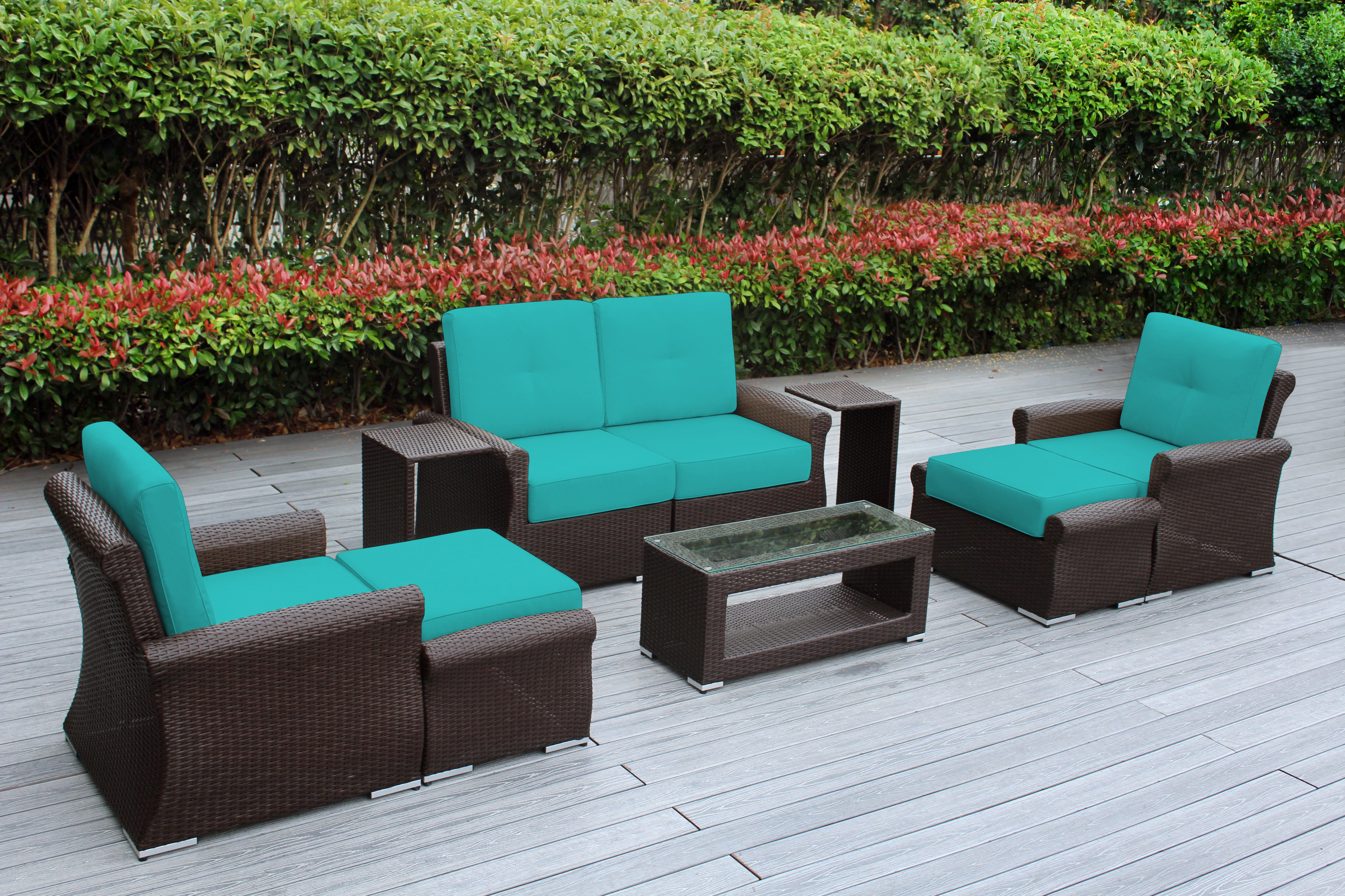 Fully Assembled Rainshield Patio Furniture - Luxury 9 Piece Oversized Sectional with 6-inch Water Protected Cushions