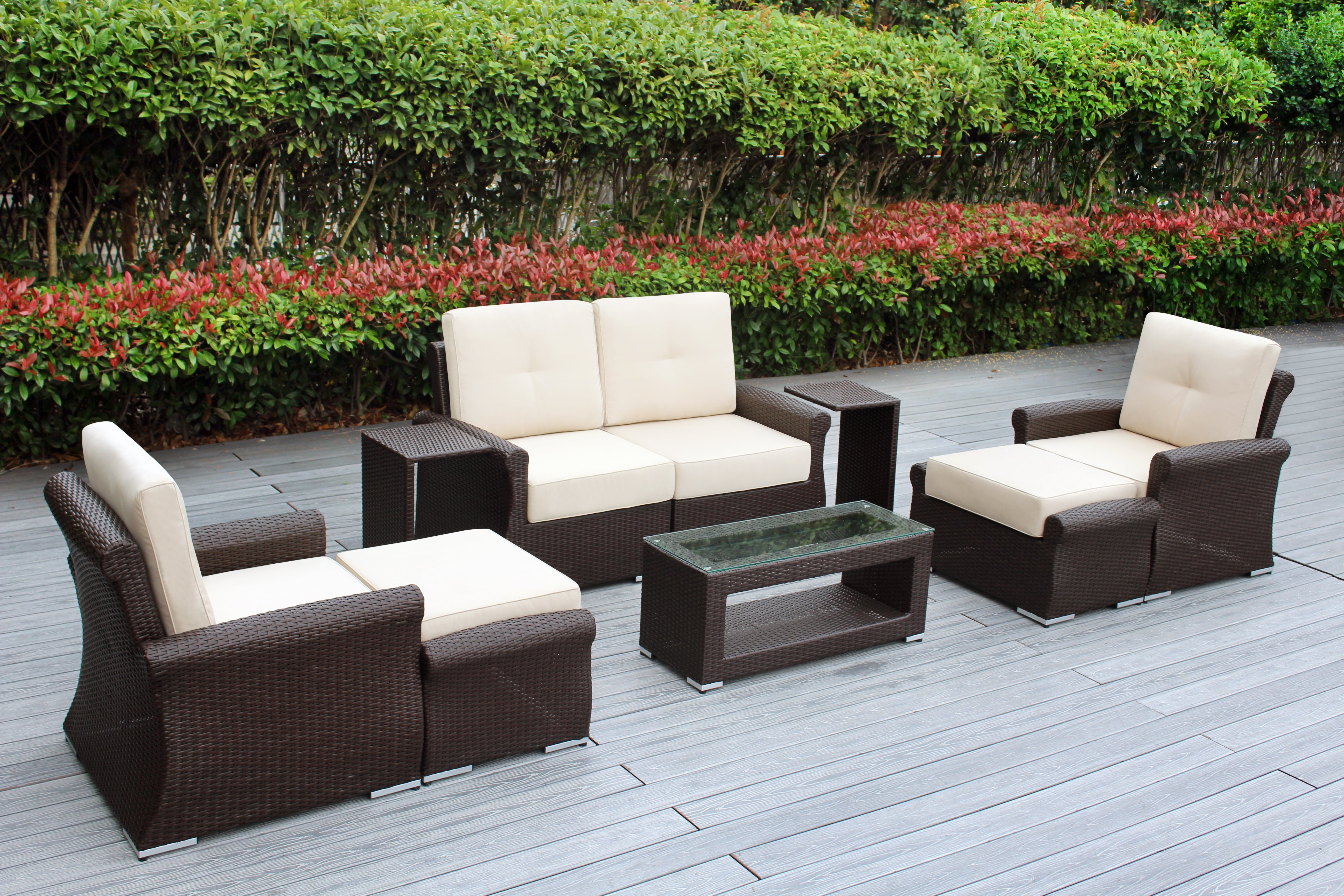 Fully Assembled Rainshield Patio Furniture - Luxury 9 Piece Oversized Sectional with 6-inch Water Protected Cushions