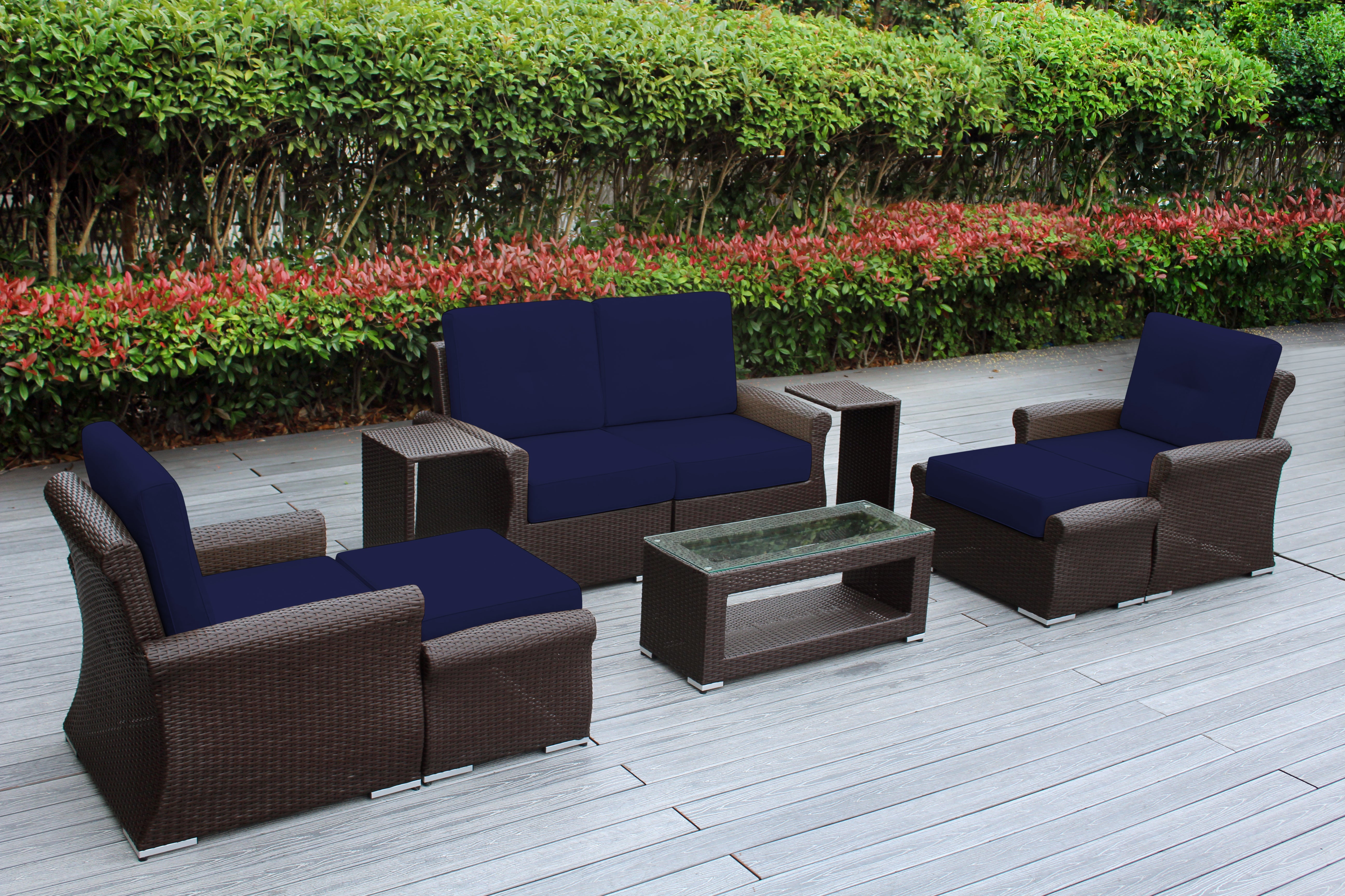 Fully Assembled Rainshield Patio Furniture - Luxury 9 Piece Oversized Sectional with 6-inch Water Protected Cushions