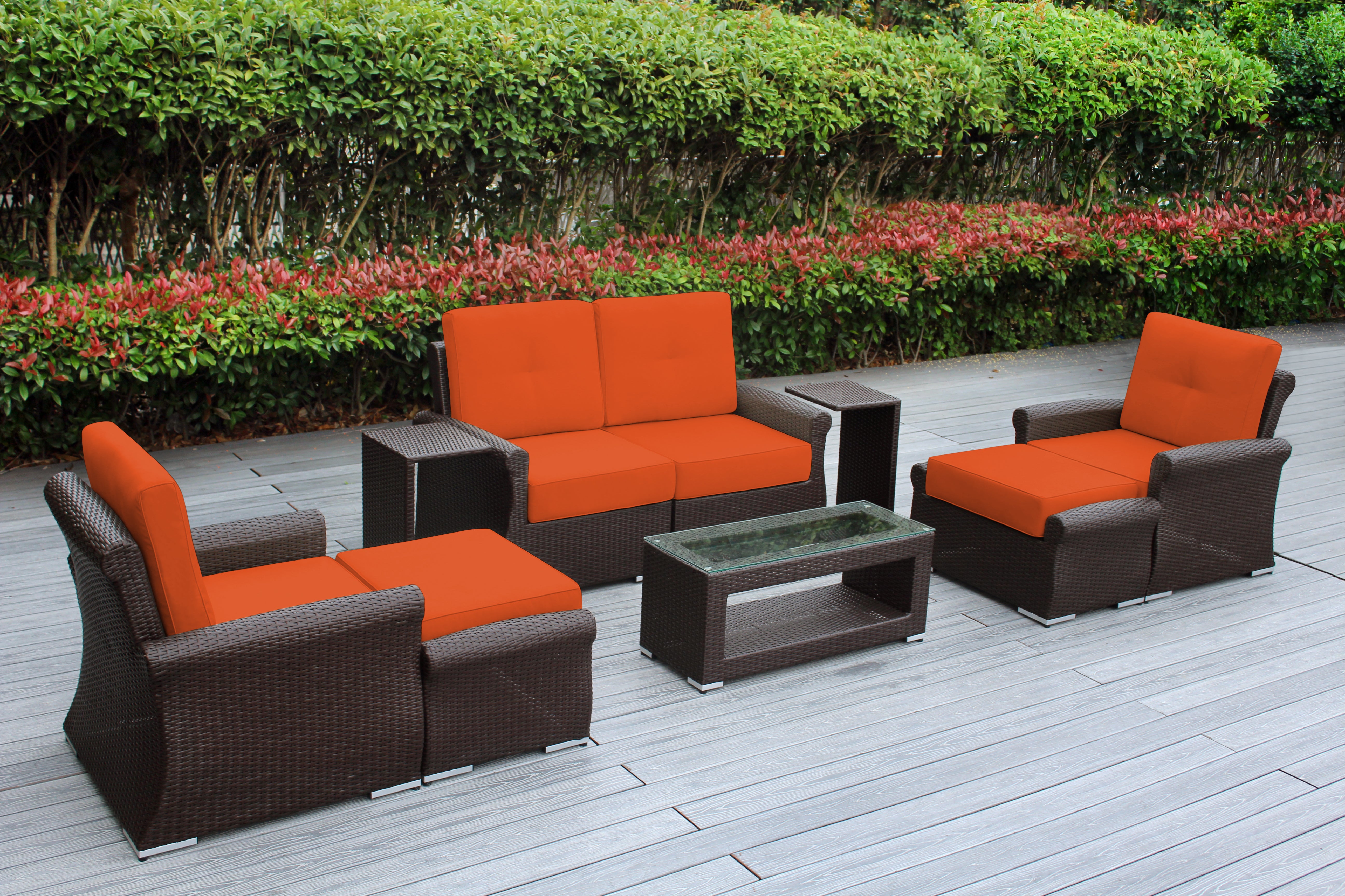 Fully Assembled Rainshield Patio Furniture - Luxury 9 Piece Oversized Sectional with 6-inch Water Protected Cushions