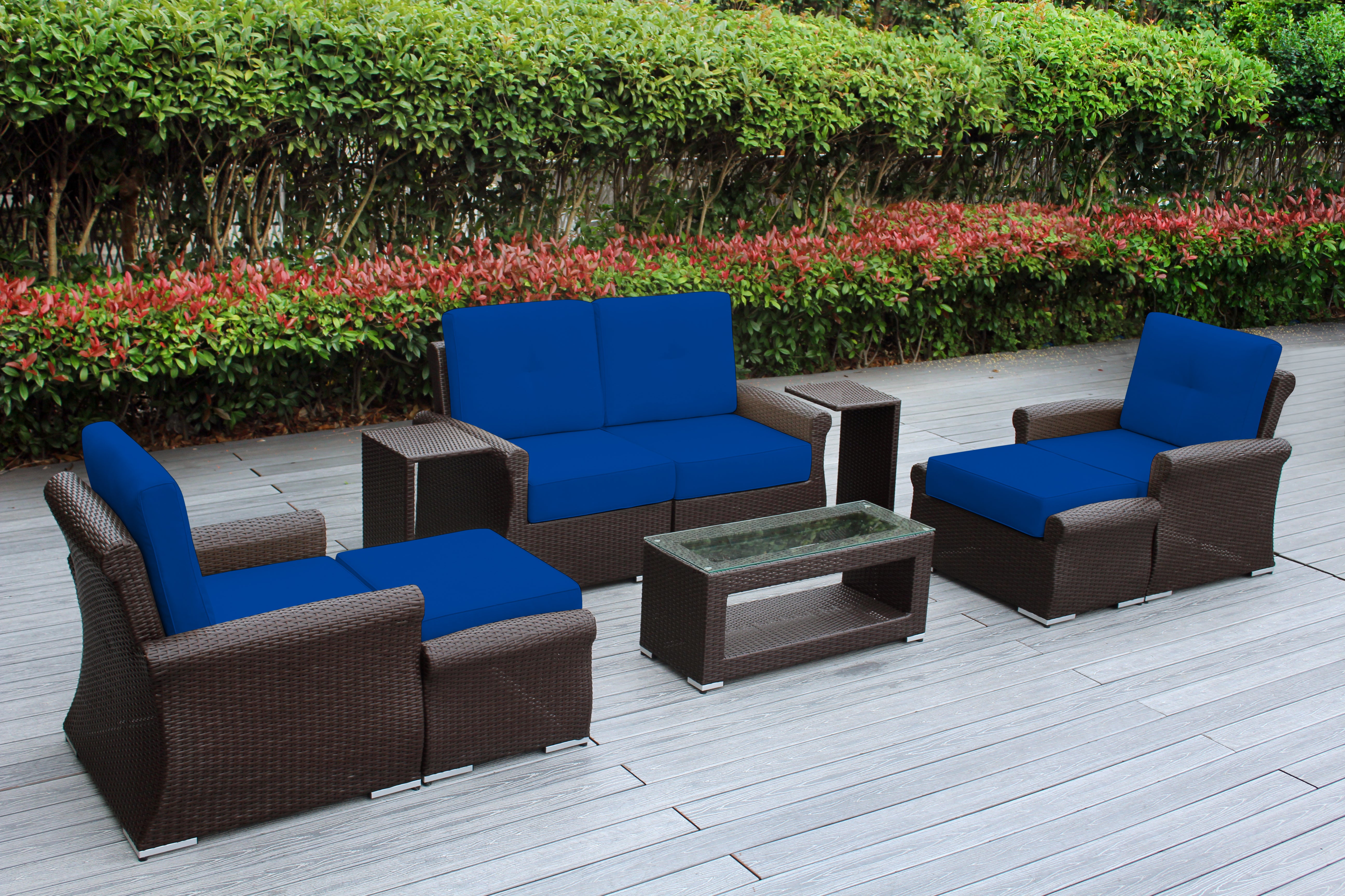 Fully Assembled Rainshield Patio Furniture - Luxury 9 Piece Oversized Sectional with 6-inch Water Protected Cushions