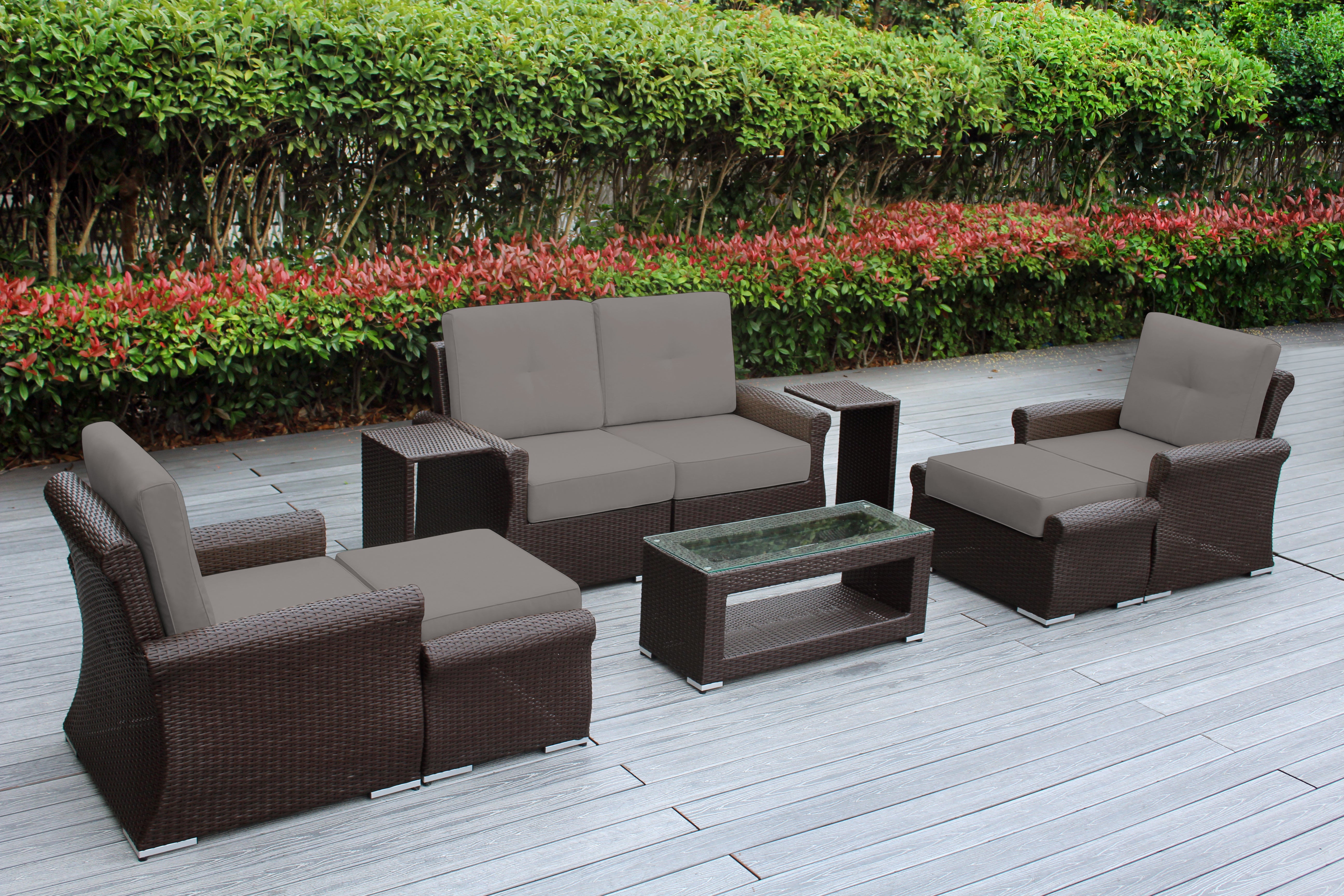 Fully Assembled Rainshield Patio Furniture - Luxury 9 Piece Oversized Sectional with 6-inch Water Protected Cushions