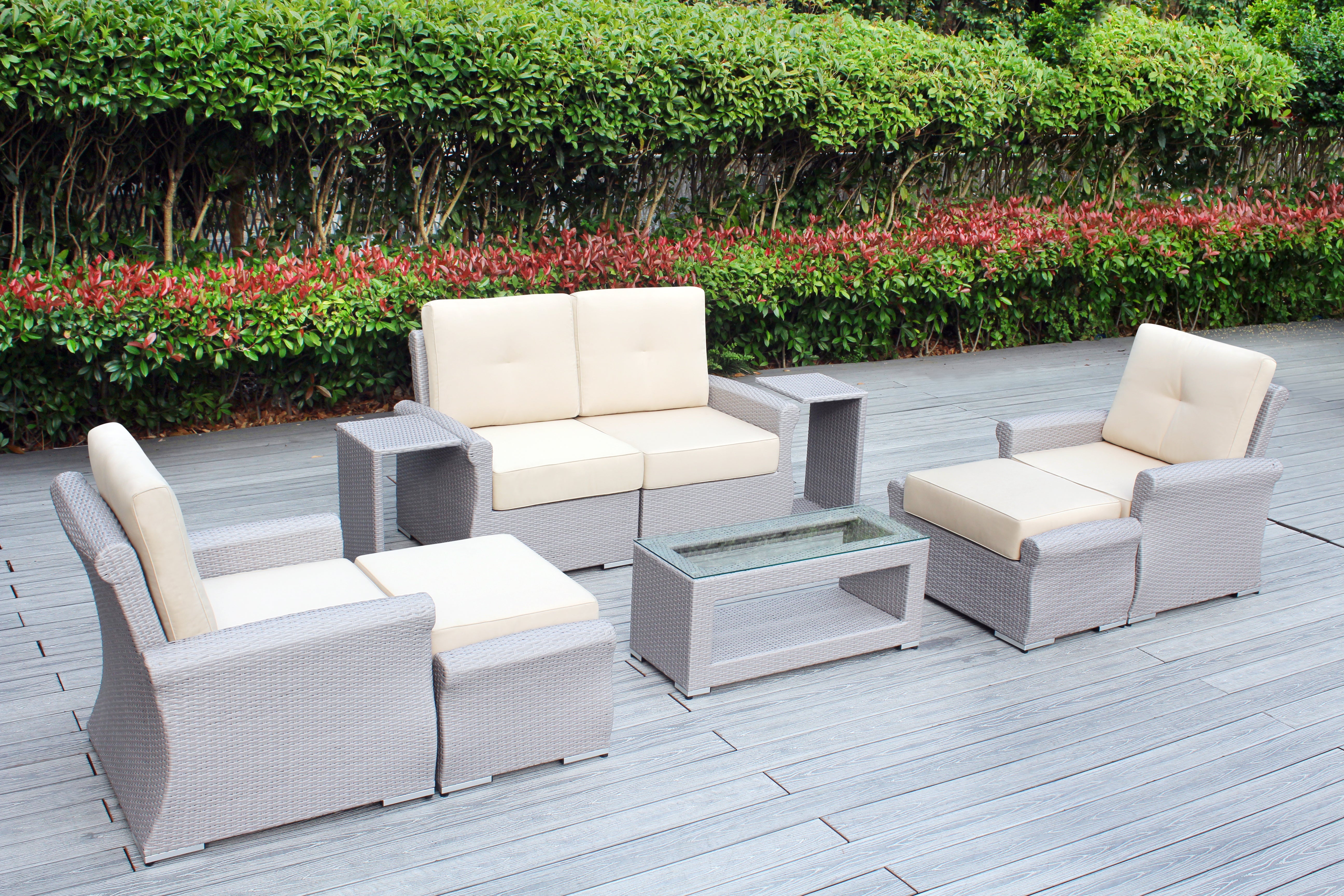 Fully Assembled Rainshield Patio Furniture - Luxury 9 Piece Oversized Sectional with 6-inch Water Protected Cushions