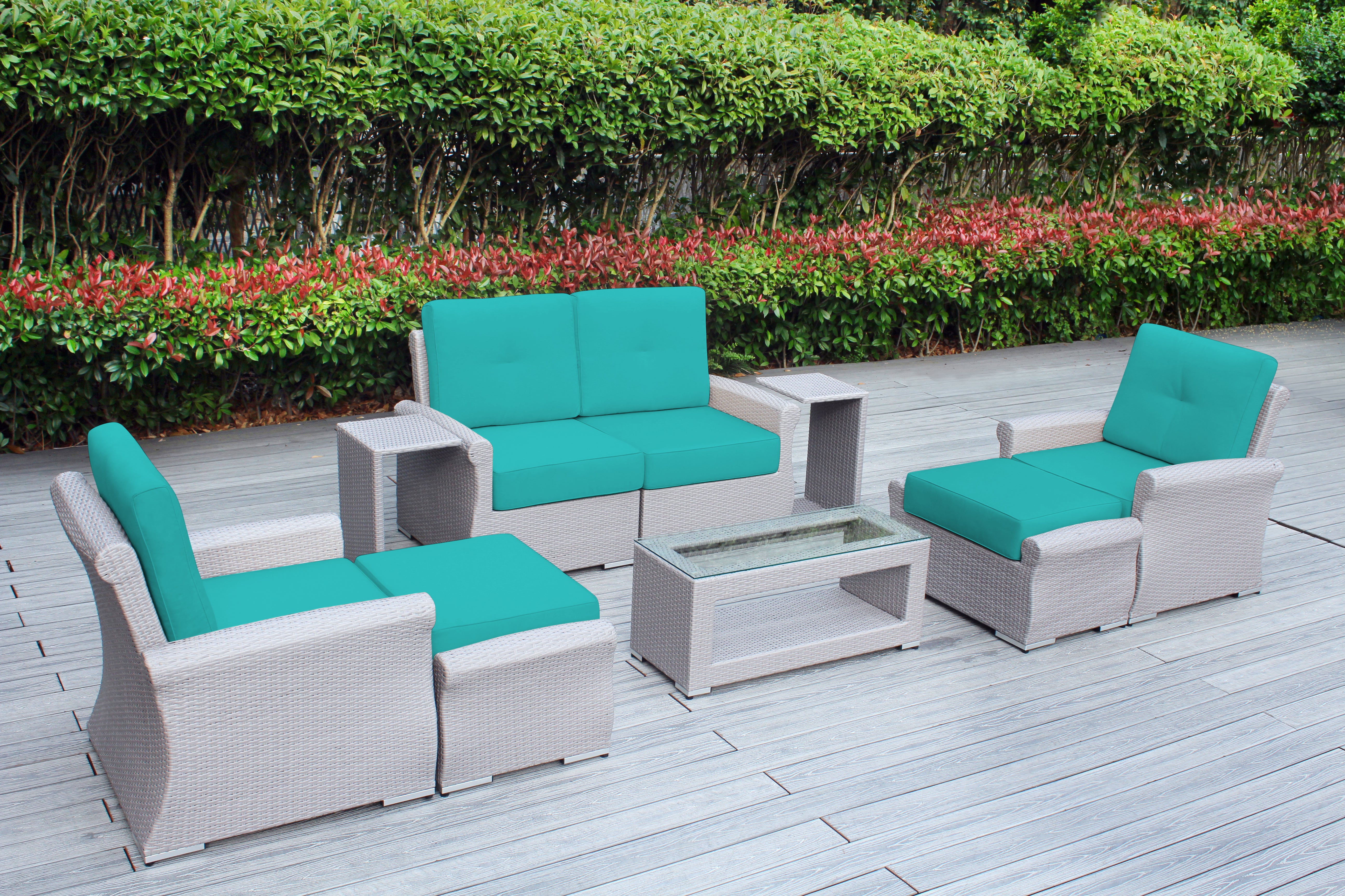 Fully Assembled Rainshield Patio Furniture - Luxury 9 Piece Oversized Sectional with 6-inch Water Protected Cushions