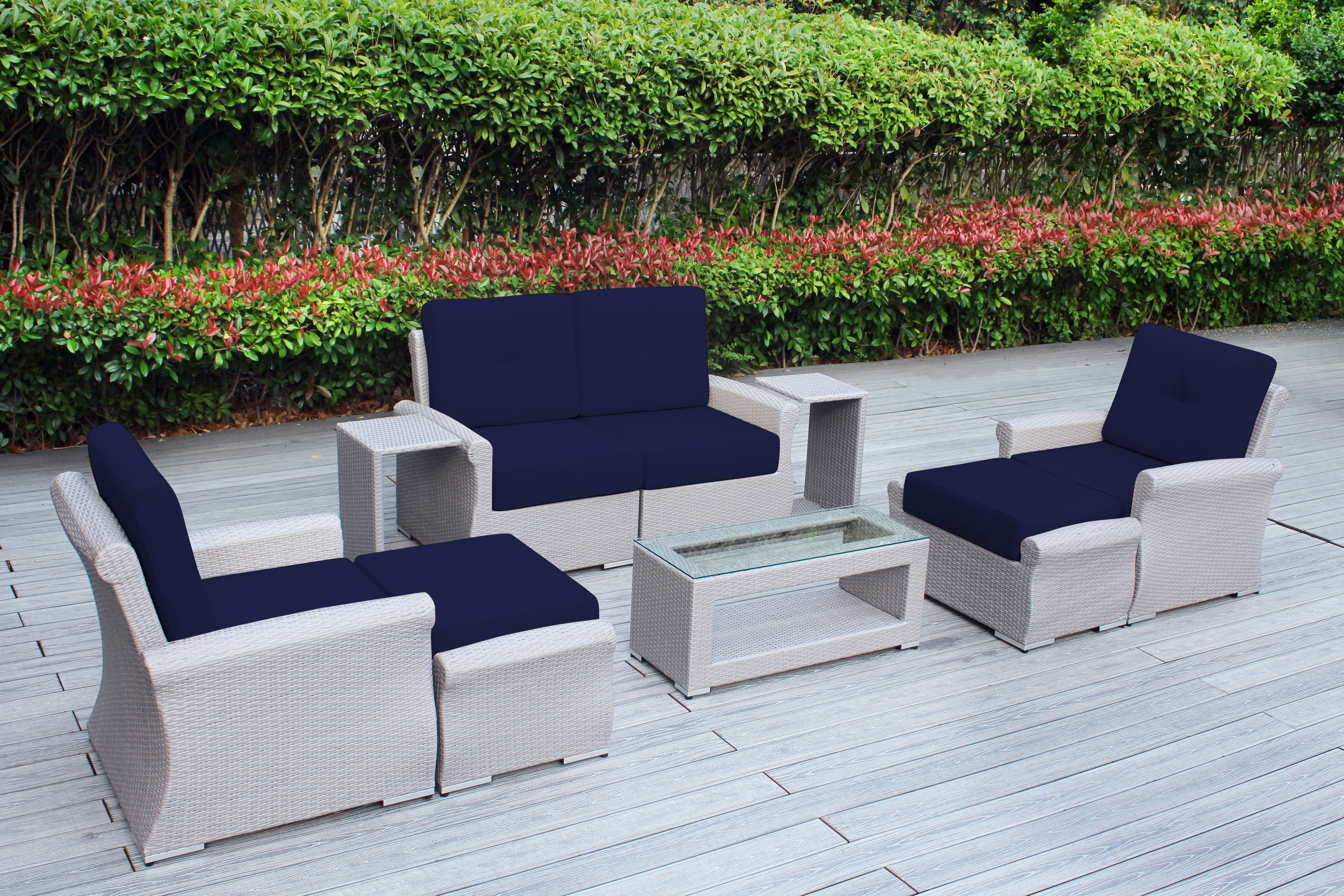 Fully Assembled Rainshield Patio Furniture - Luxury 9 Piece Oversized Sectional with 6-inch Water Protected Cushions