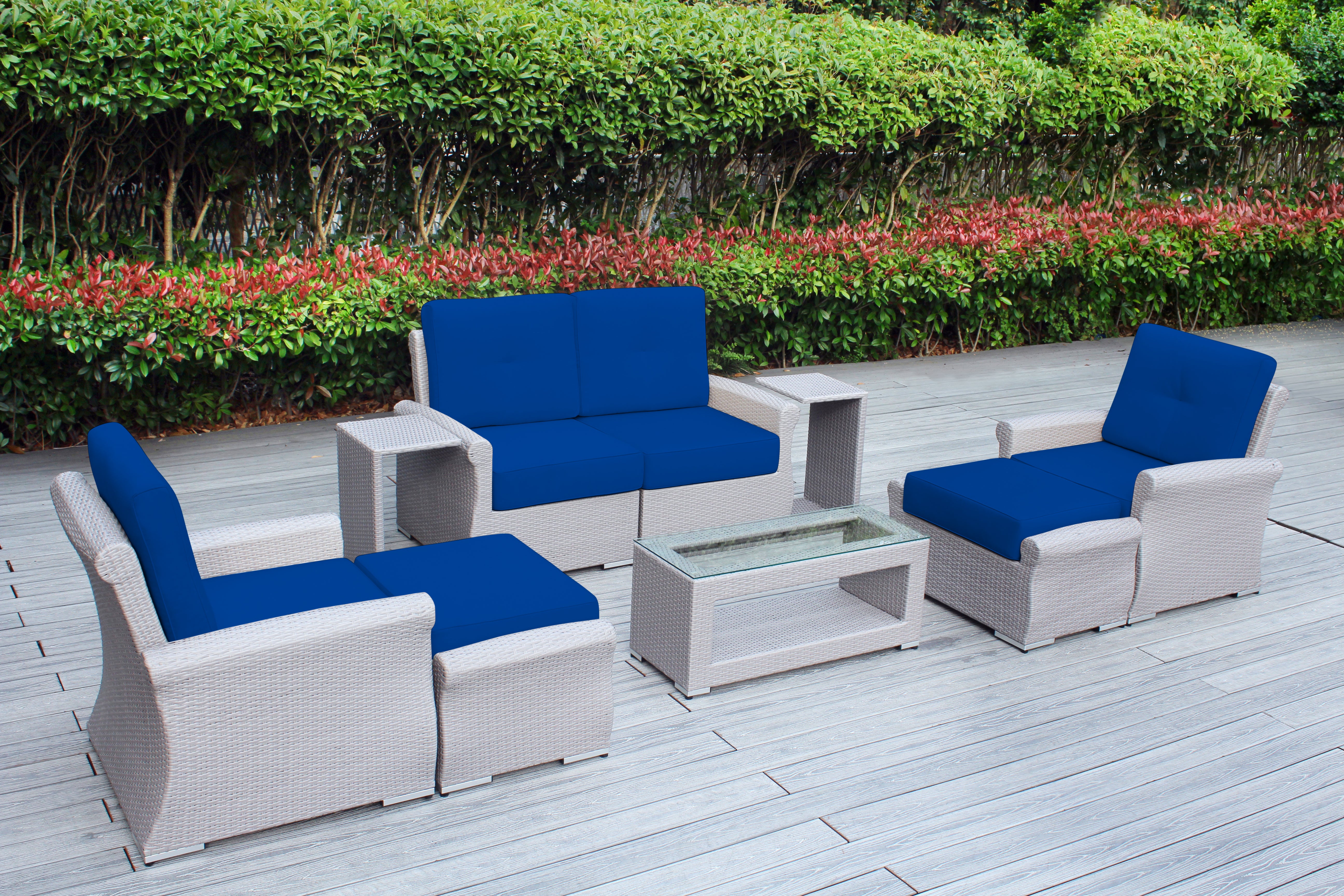 Fully Assembled Rainshield Patio Furniture - Luxury 9 Piece Oversized Sectional with 6-inch Water Protected Cushions