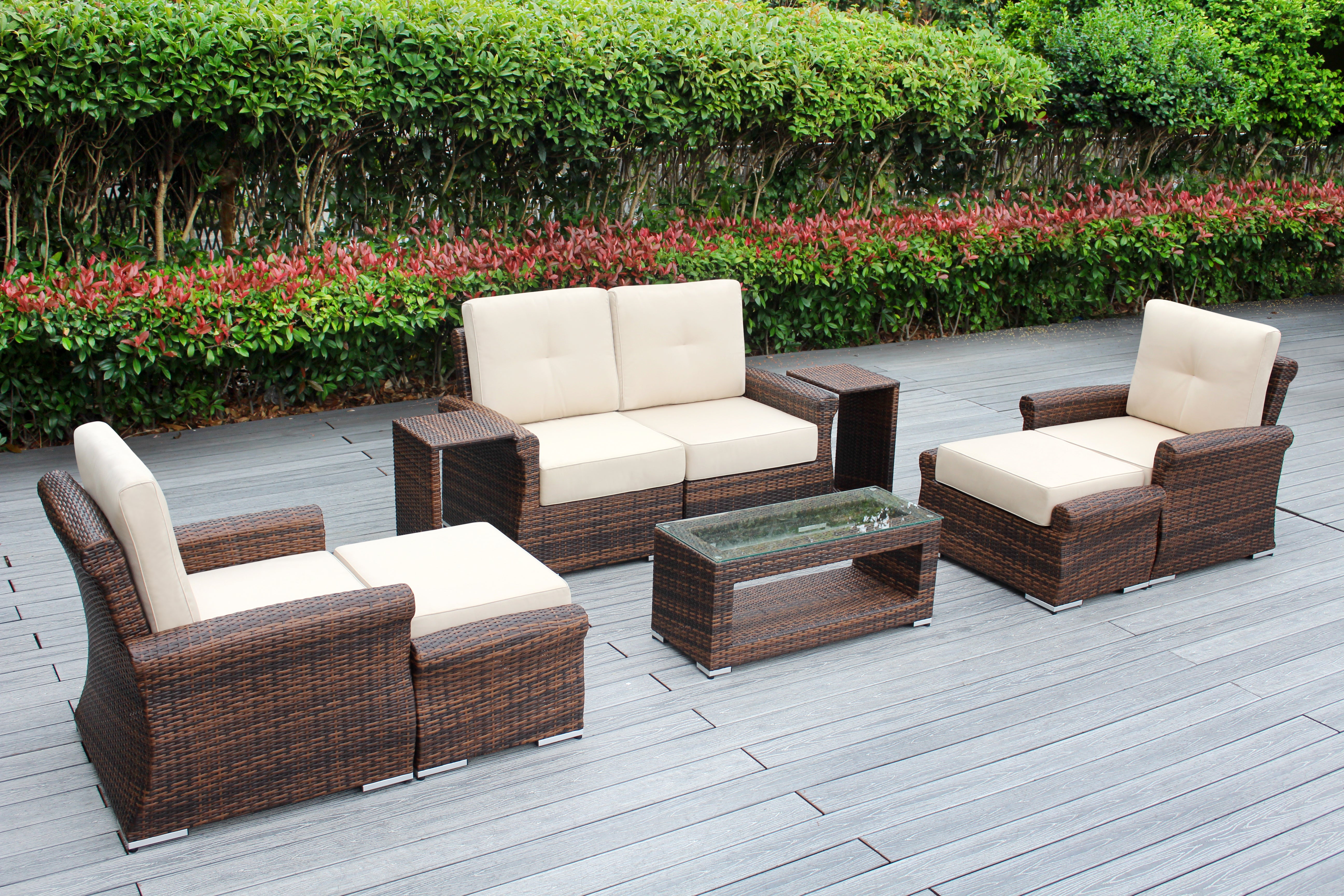 Fully Assembled Rainshield Patio Furniture - Luxury 9 Piece Oversized Sectional with 6-inch Water Protected Cushions