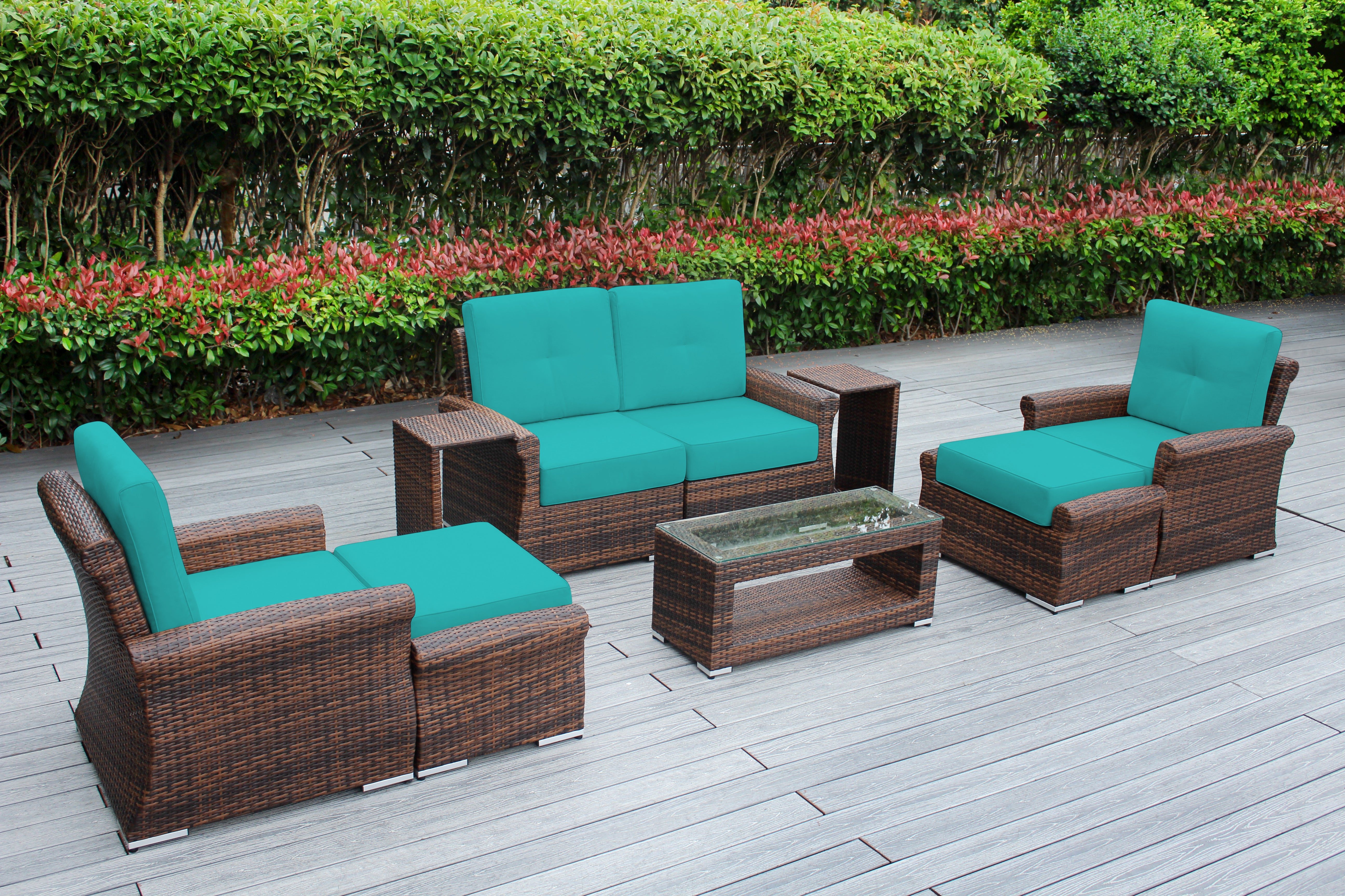 Fully Assembled Rainshield Patio Furniture - Luxury 9 Piece Oversized Sectional with 6-inch Water Protected Cushions