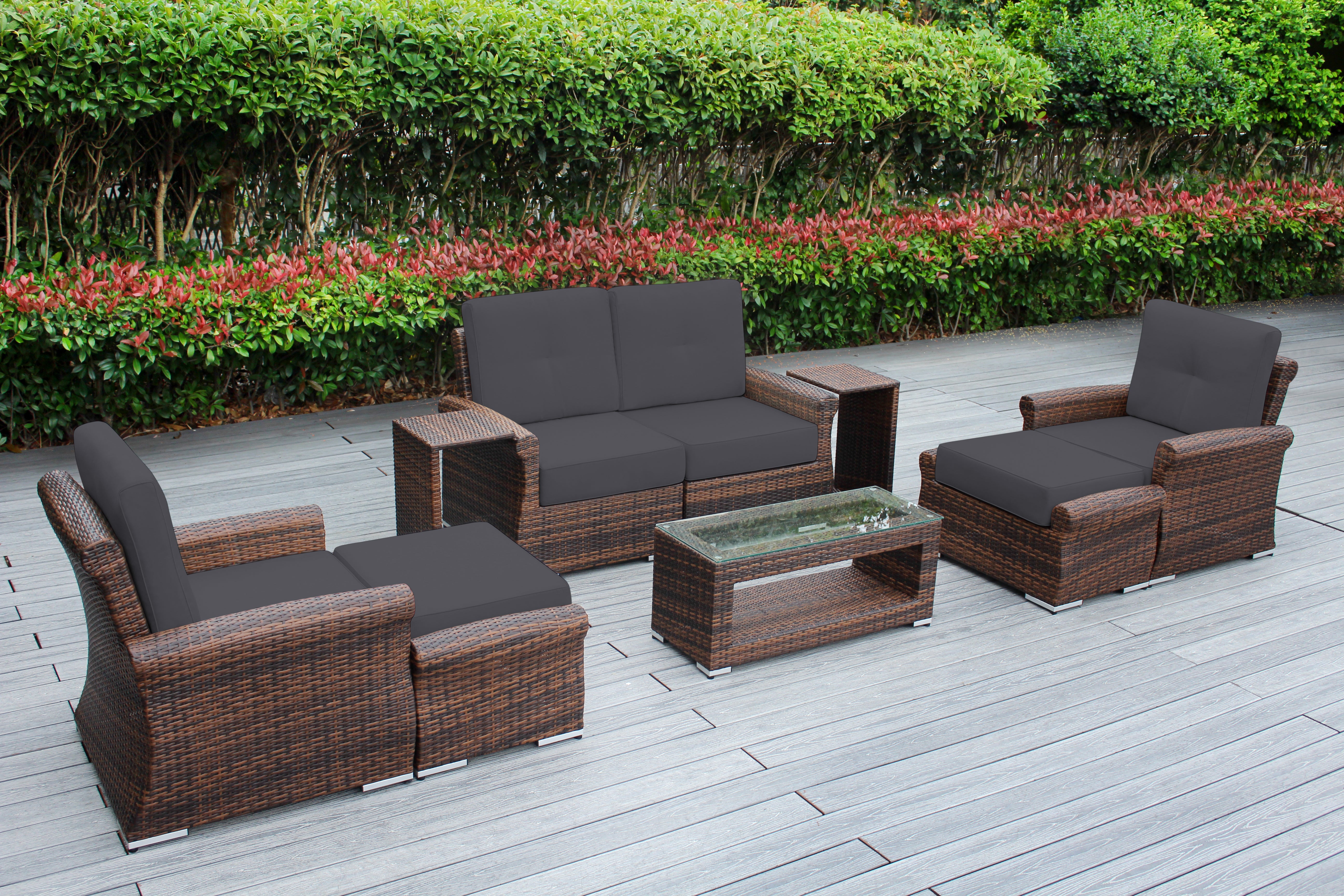 Fully Assembled Rainshield Patio Furniture - Luxury 9 Piece Oversized Sectional with 6-inch Water Protected Cushions