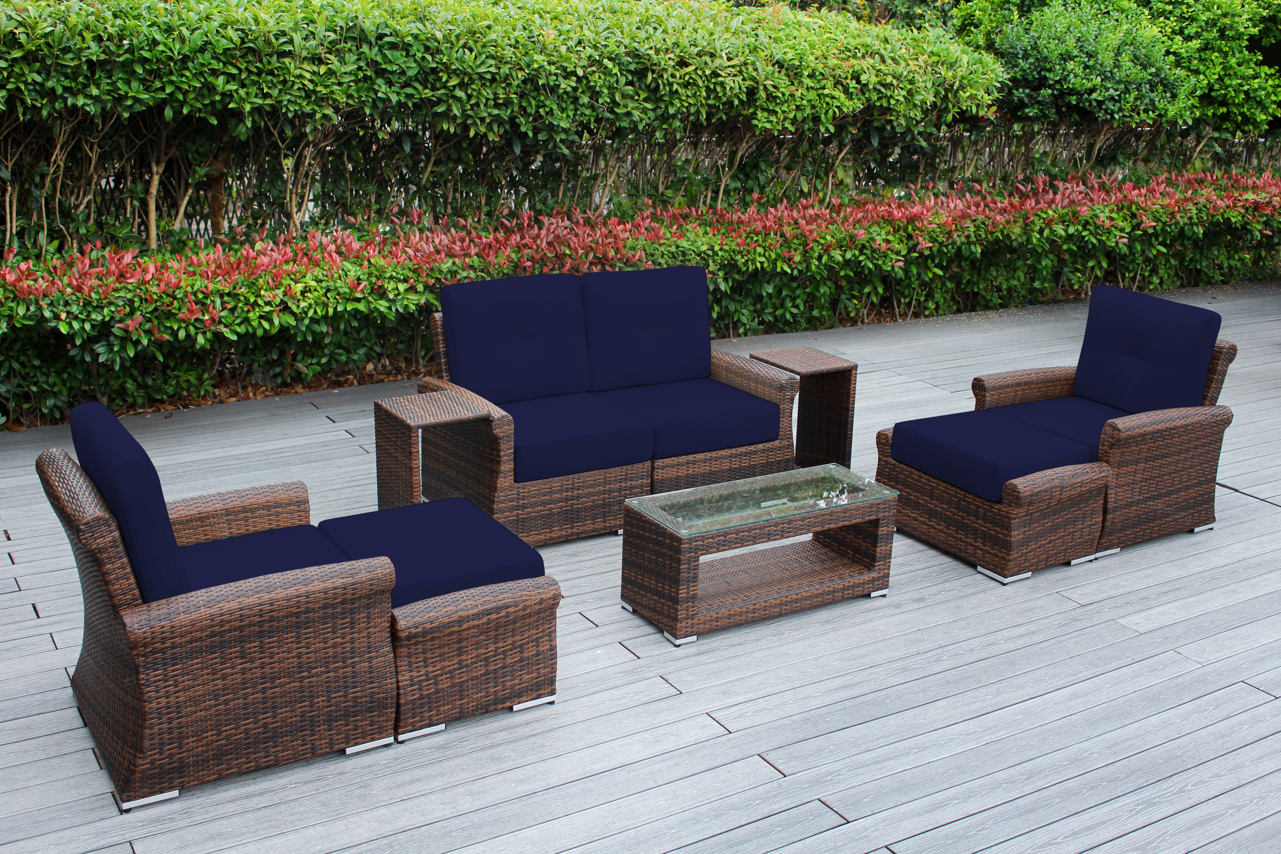 Fully Assembled Rainshield Patio Furniture - Luxury 9 Piece Oversized Sectional with 6-inch Water Protected Cushions