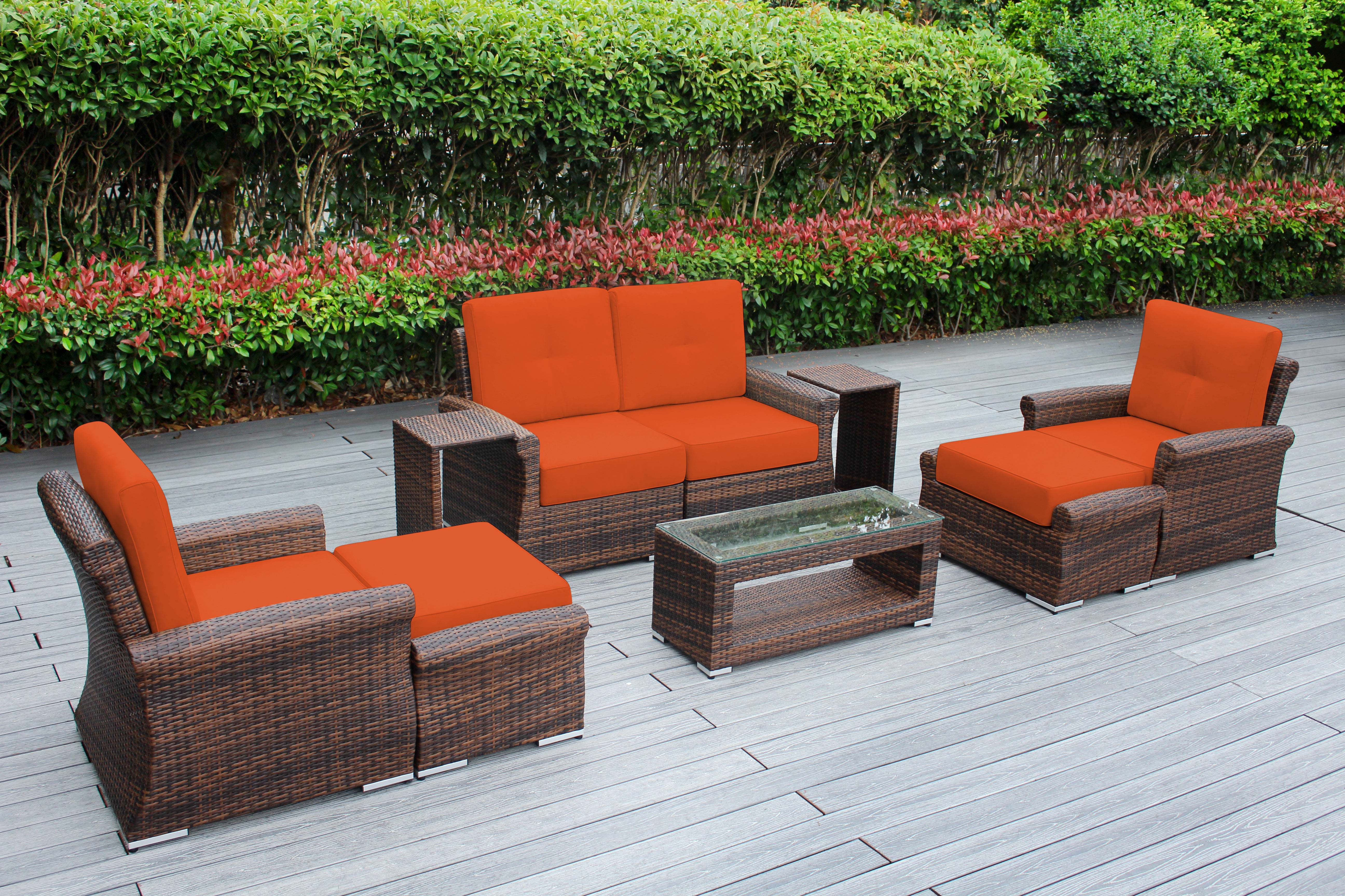 Fully Assembled Rainshield Patio Furniture - Luxury 9 Piece Oversized Sectional with 6-inch Water Protected Cushions