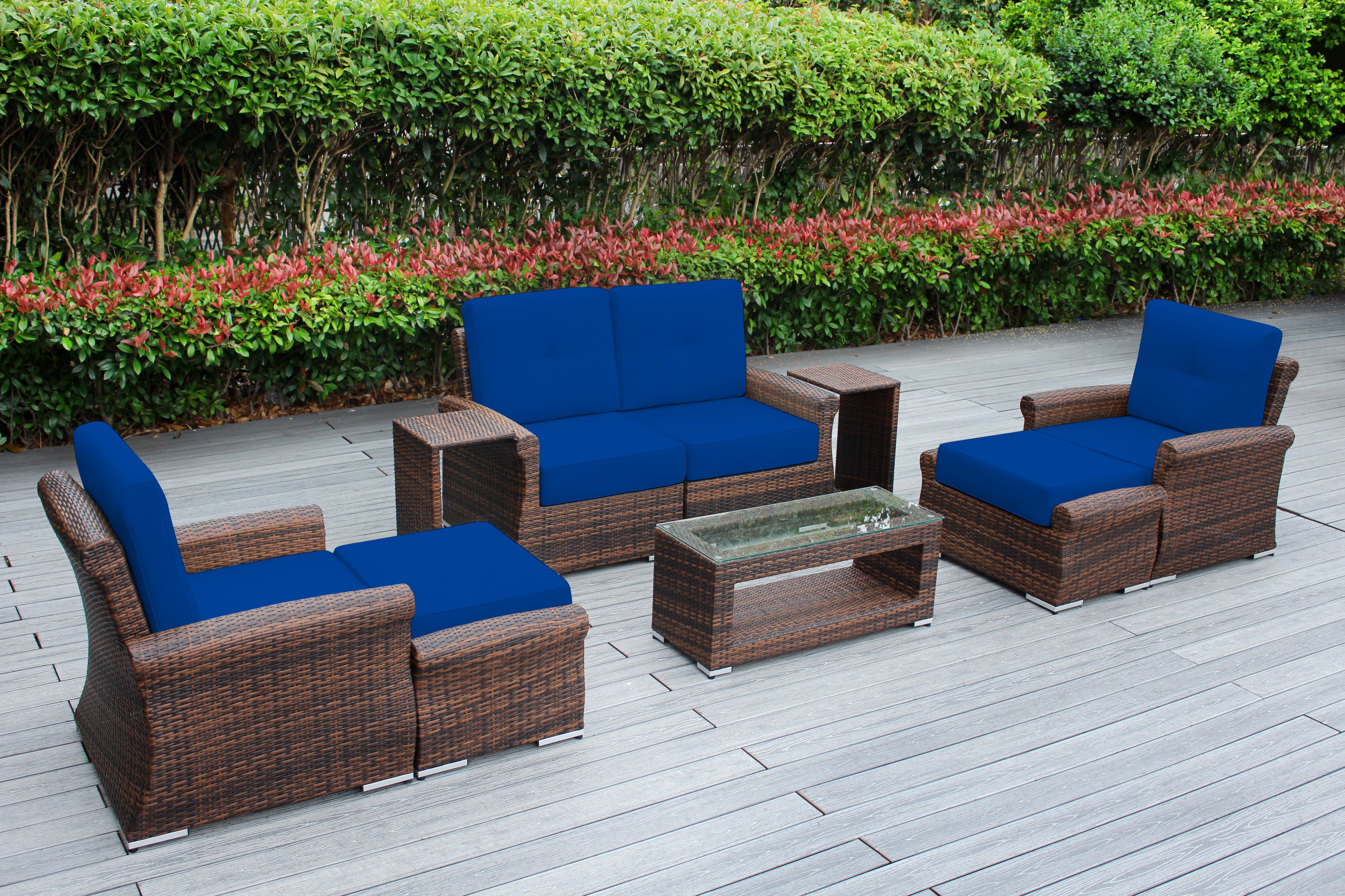 Fully Assembled Rainshield Patio Furniture - Luxury 9 Piece Oversized Sectional with 6-inch Water Protected Cushions