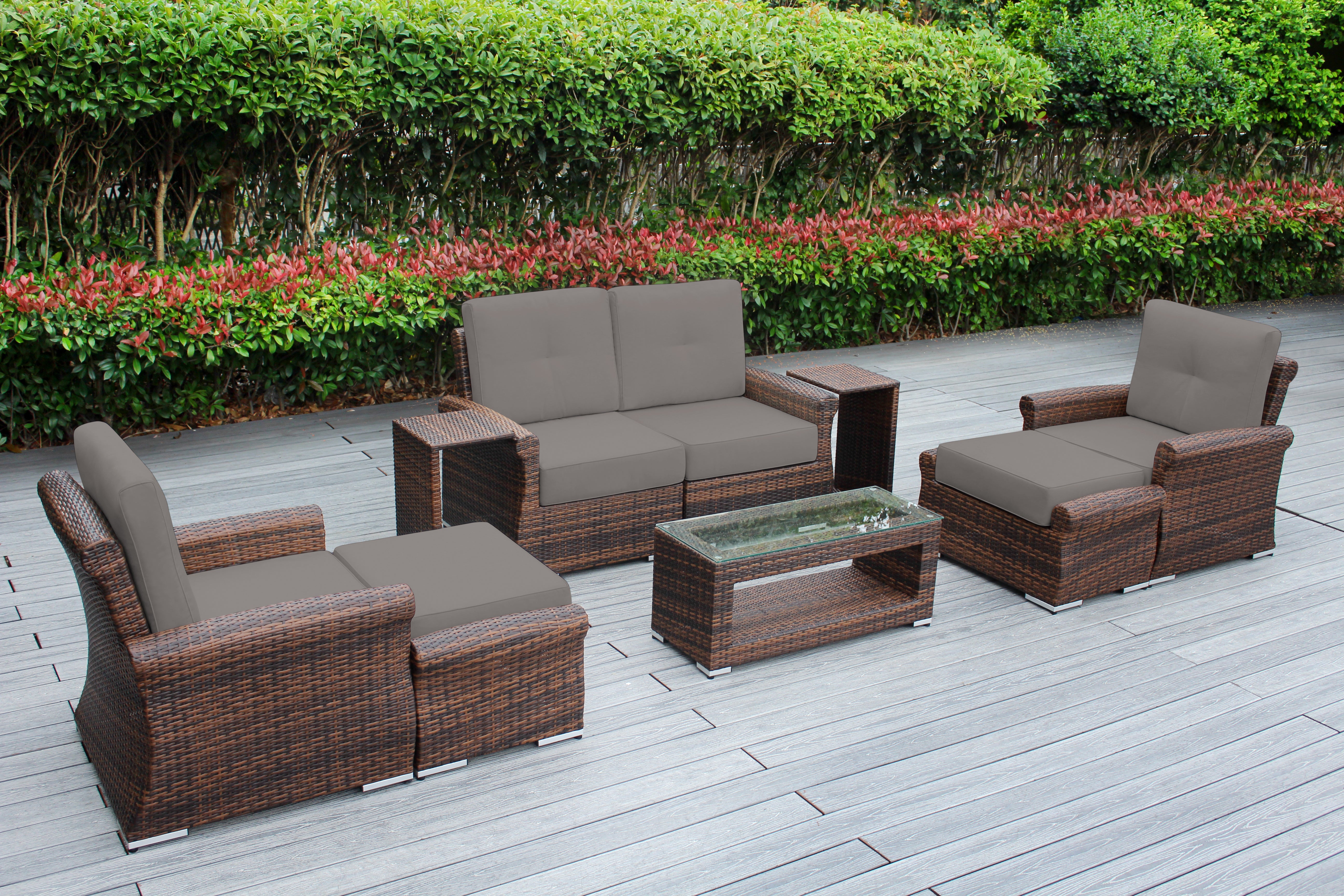 Fully Assembled Rainshield Patio Furniture - Luxury 9 Piece Oversized Sectional with 6-inch Water Protected Cushions